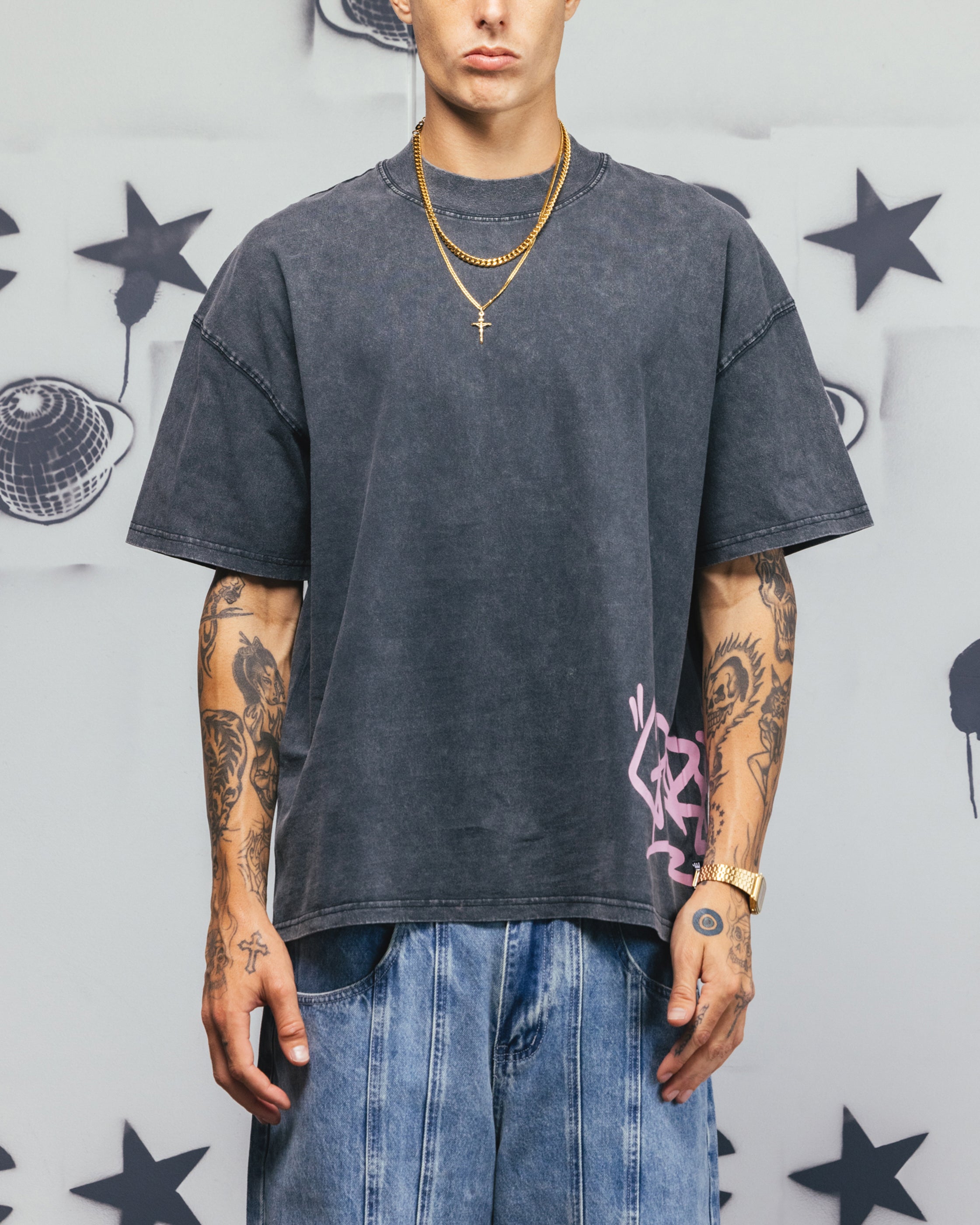 Carre Tagline T-Shirt Washed Black/Pink、mySite、zt4zffjzw