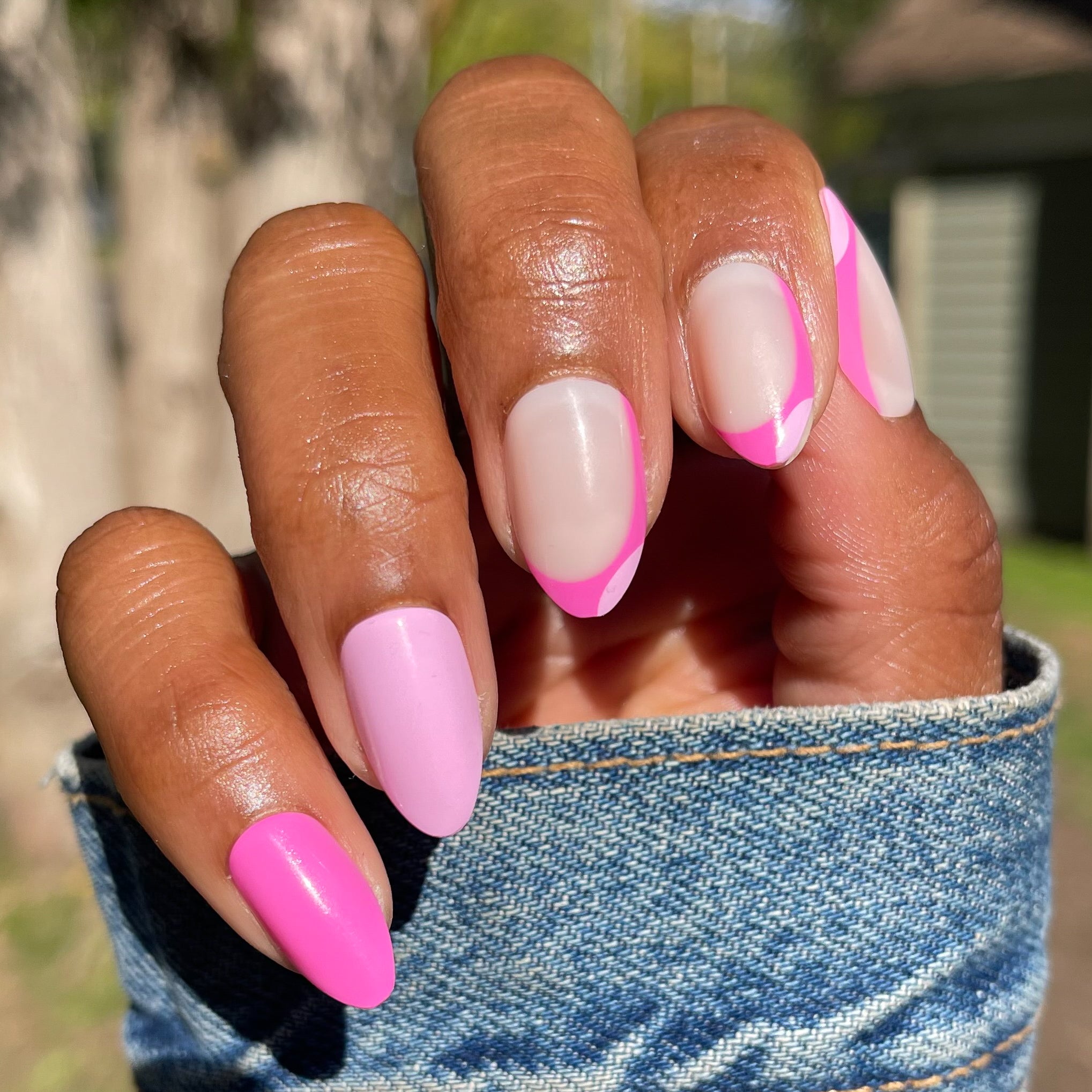 Pink Party French - Press-On | Medium | Almond、mySite、solidvoid