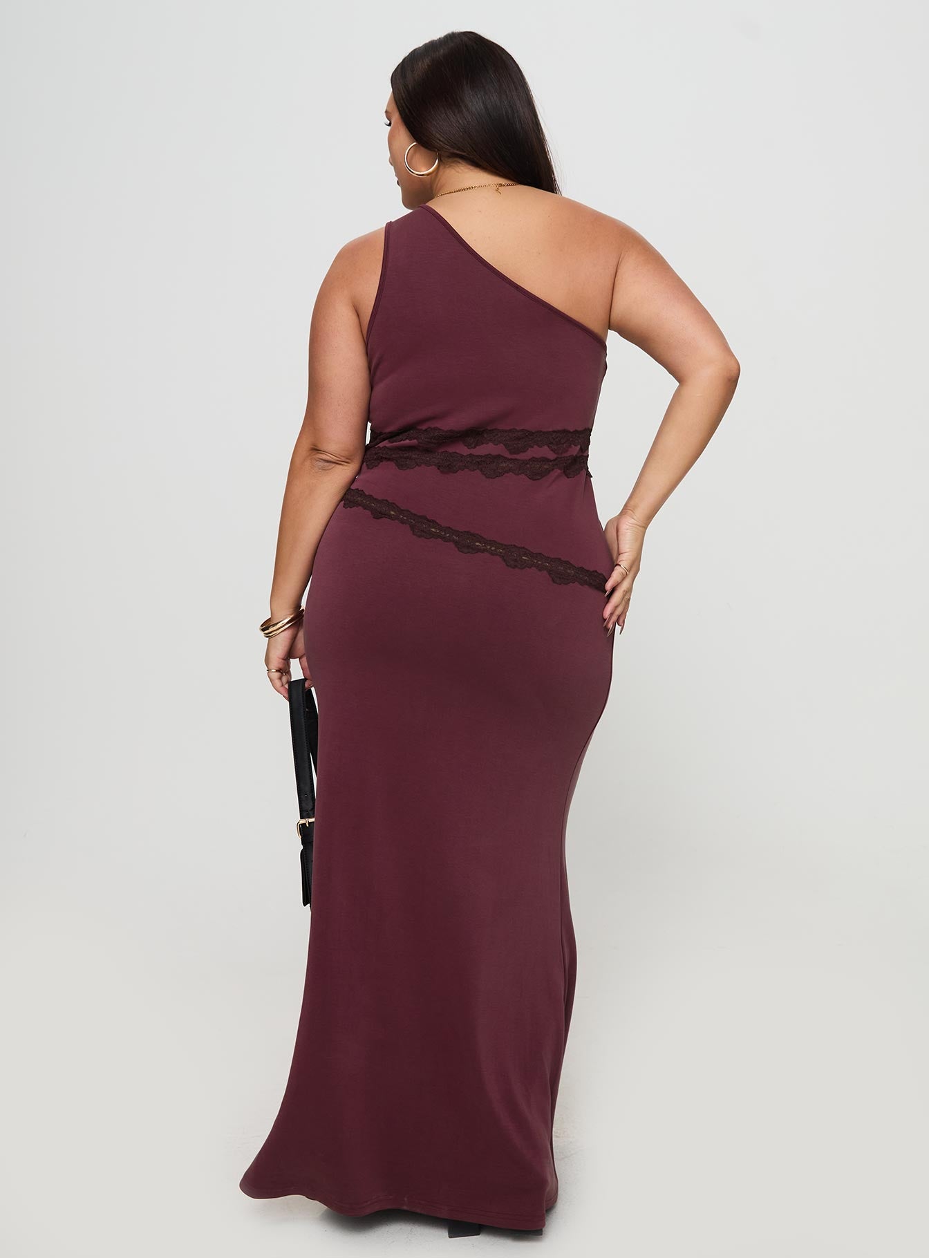 Ultraviolet One Shoulder Lace Maxi Dress Wine Curve、mySite、solidvoid