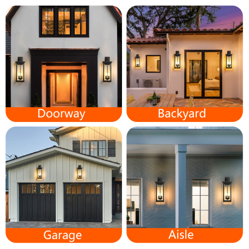 2-Pack 22.0" Outdoor Wall Lantern with Dusk to Dawn Sensor, Matte Black Finish, Clear Glass Panels, Weatherproof Exterior Light for Porch, Patio, Garage, 2-Light Design (Bulb Not Included)、、eastwooduniform