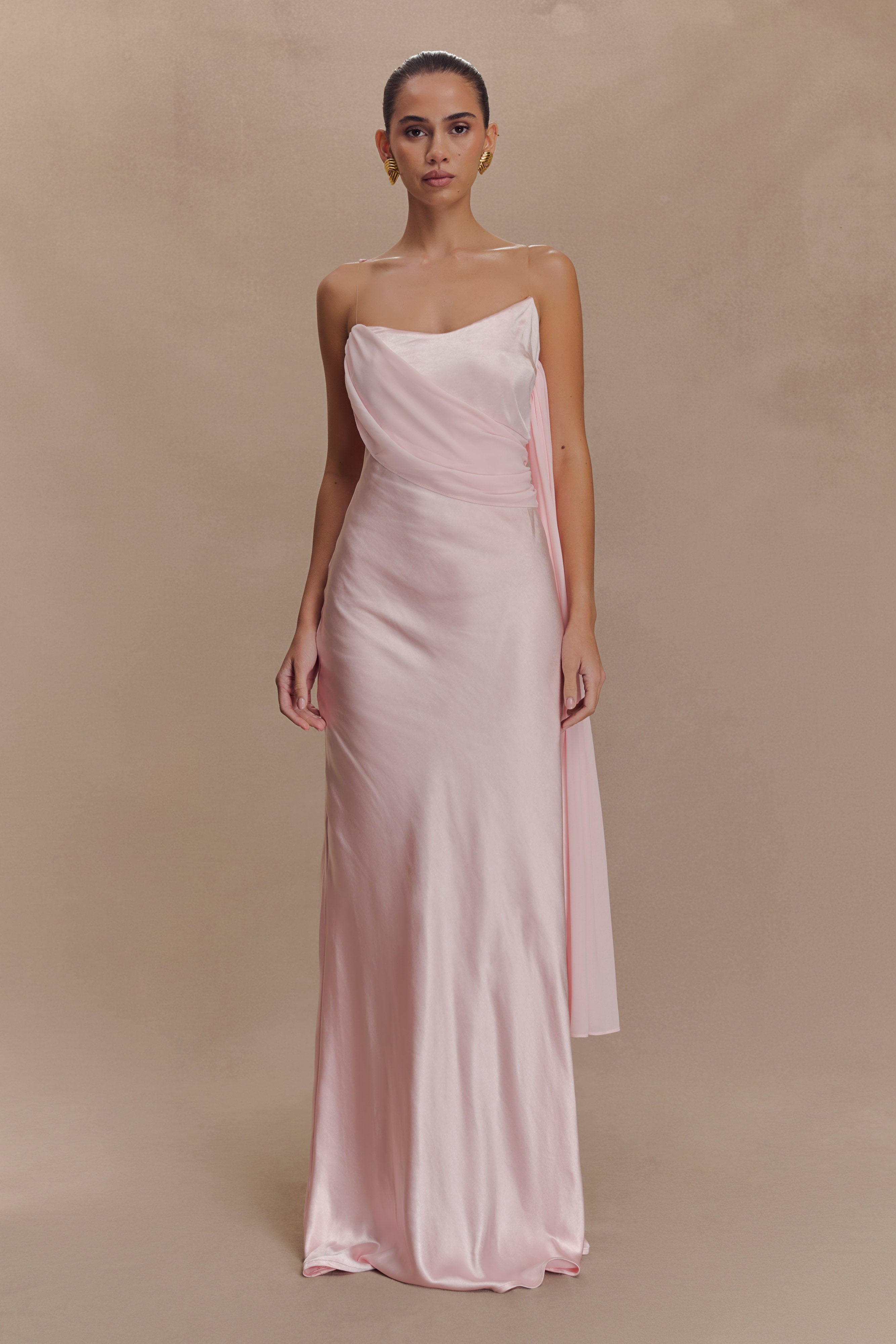 Carah Satin And Chiffon Maxi Dress - Pale Pink、mySite、solidvoid
