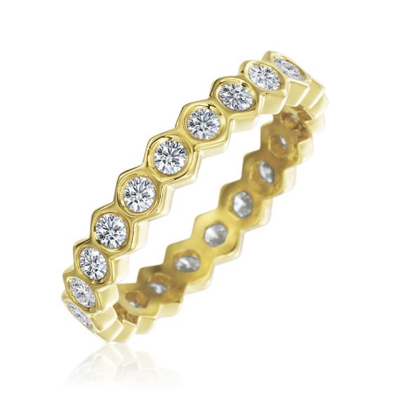 Gumuchian Honeybee B 18k Gold Honeycomb Bezel Diamond Band Ring、mySite、hinf8tx79