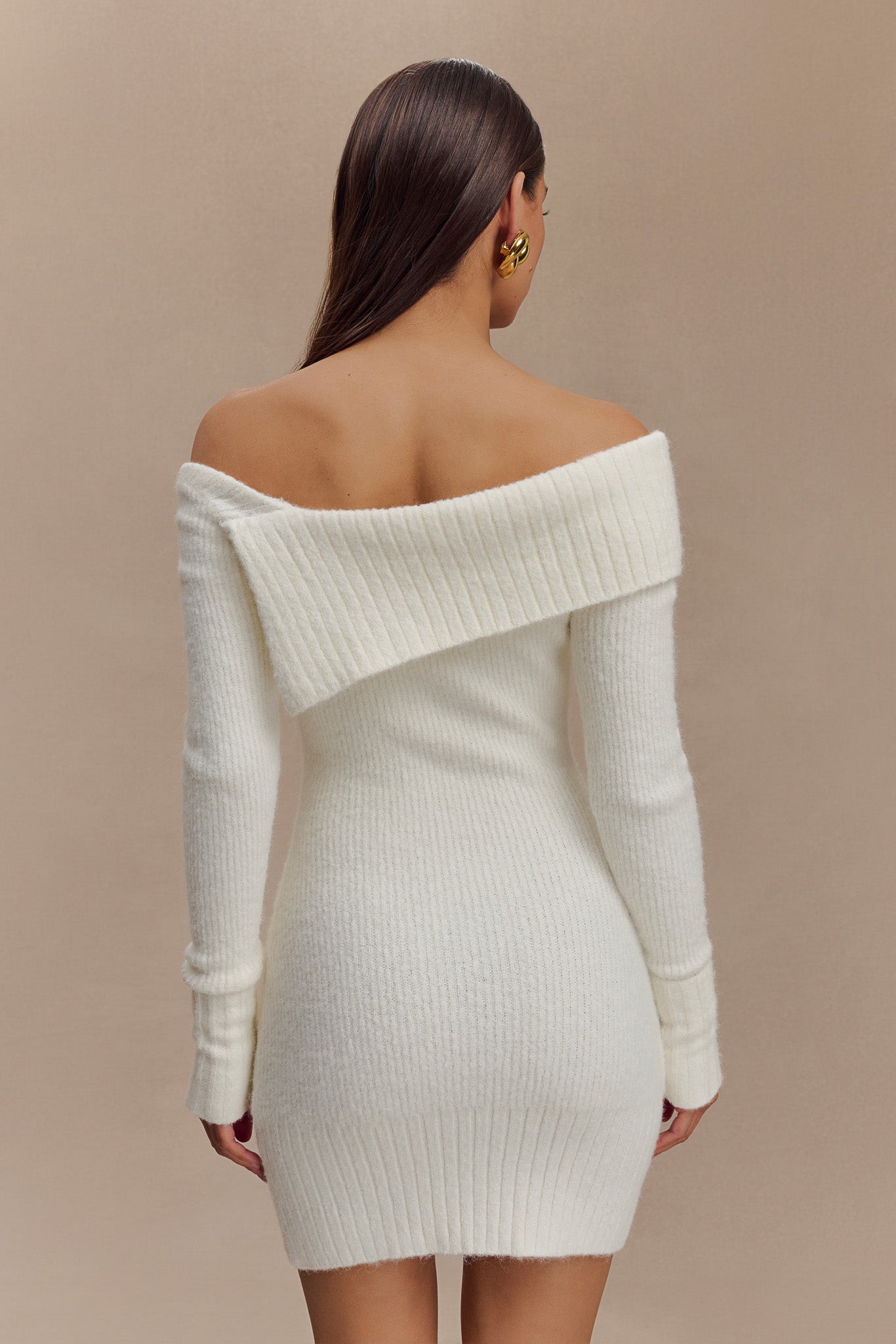 Stephanie Asymmetric Knit Mini Dress - Ivory、mySite、solidvoid