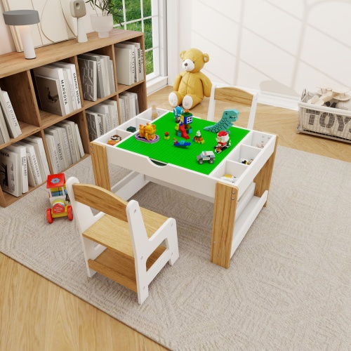 The 2 in 1 Rollaway Play Table and Toy Organizer Compatible with Lego Suitable for Storing Under Bed or Sofa-White (38" x 18.7" x 5.9")、、casual