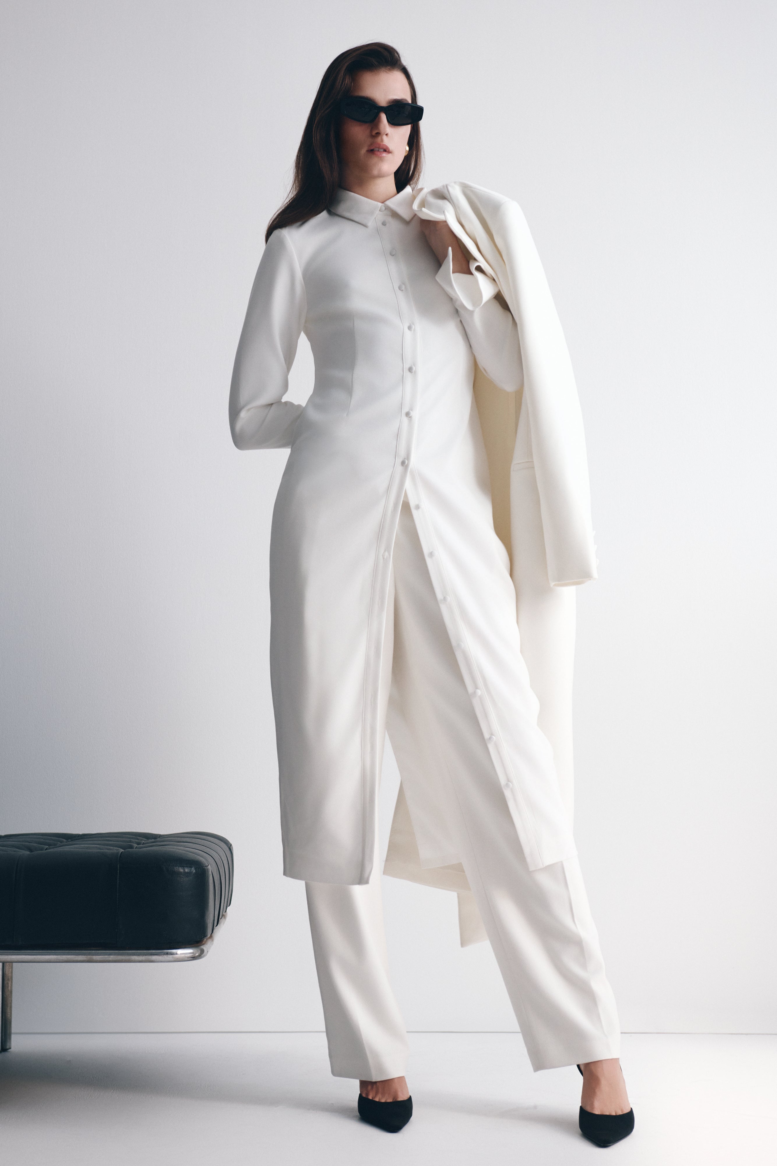 Dorian Fitted Shirt Midi Dress - White、mySite、solidvoid