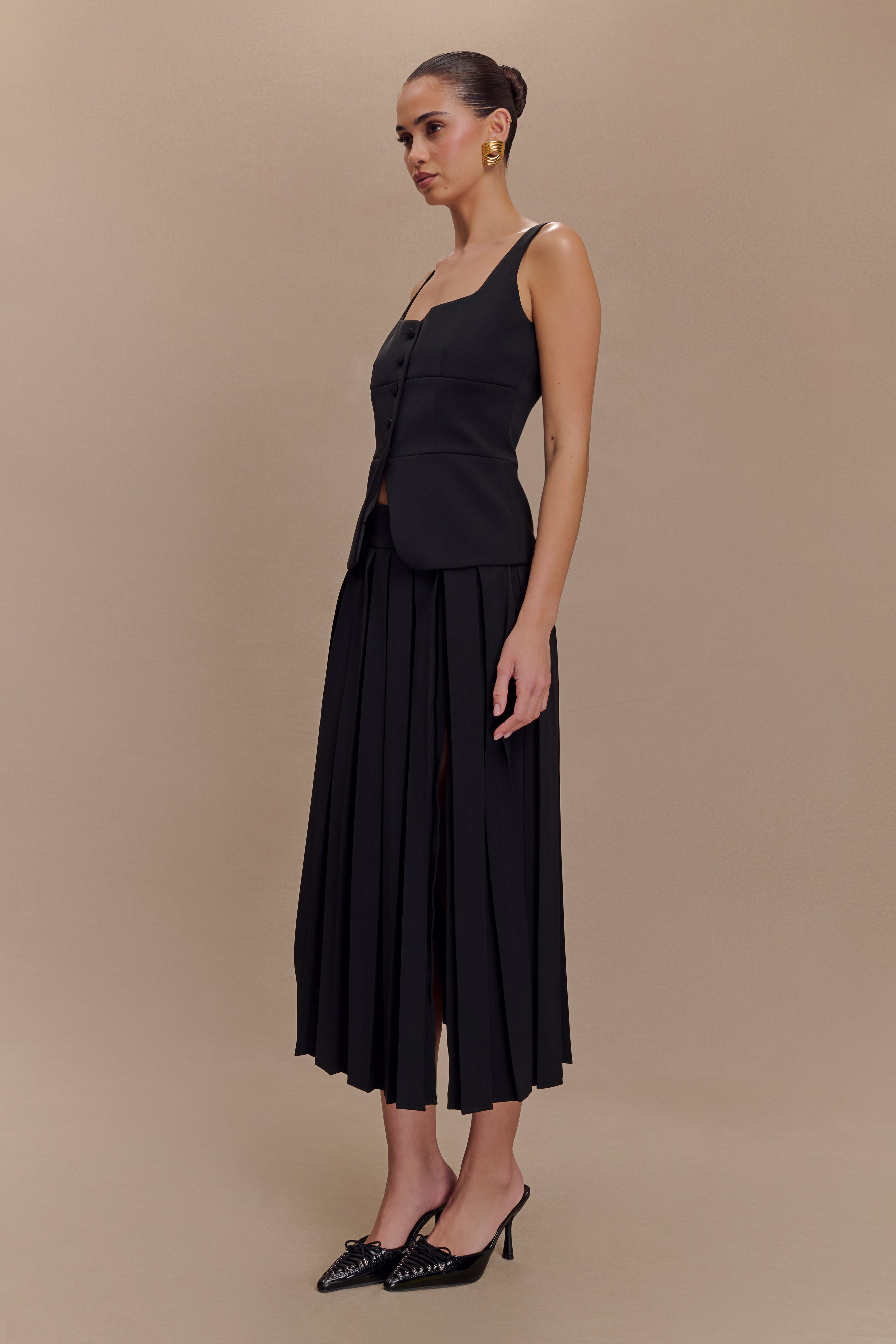 Sunny Pleated Midi Skirt - Black、mySite、solidvoid