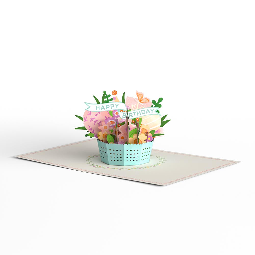 Delicate Floral Happy Birthday Basket Paperpop Card®、mySite、solidvoid