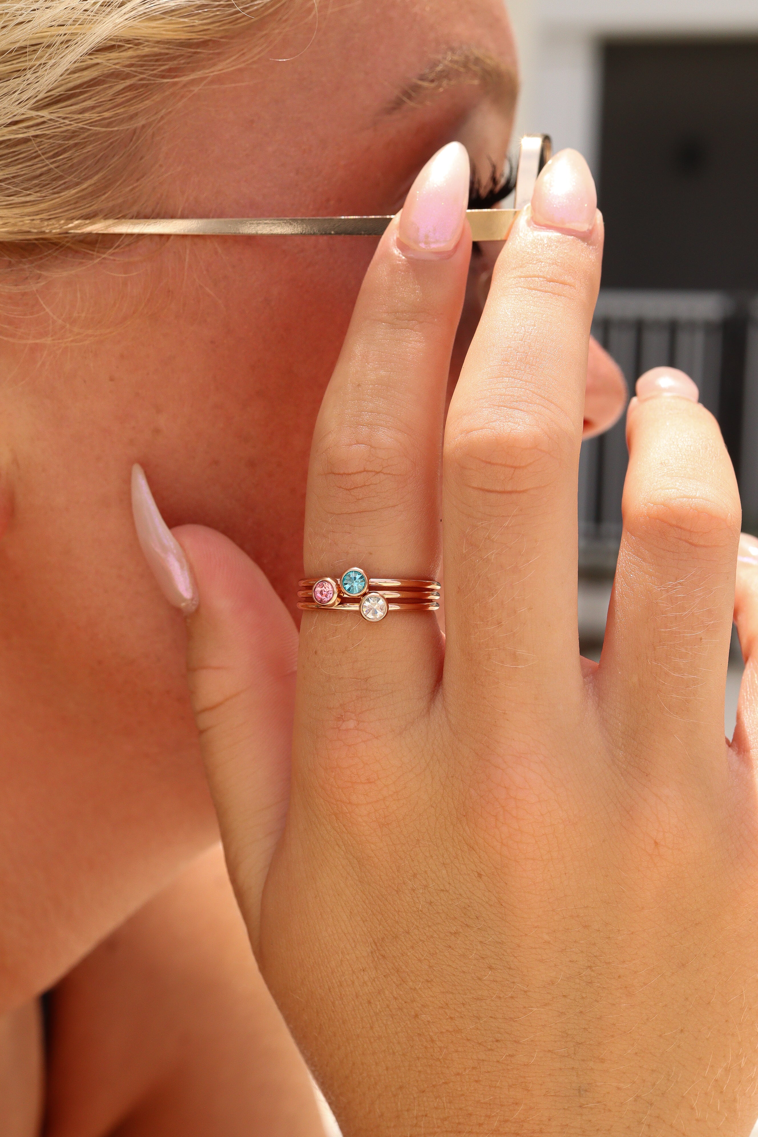 18k Rose Gold PVD Coated Stainless Steel Birthstone Stacking Ring / ZRJ1002、mySite、dreamappss