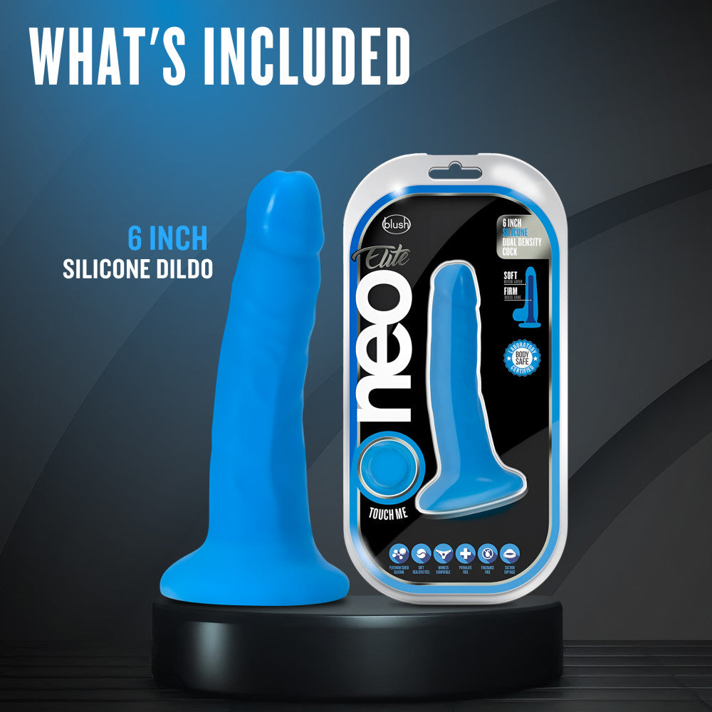 Neo Elite By Blush® | Neon Blue: 5.5-Inch Long Dildo - Made with Purio™ Silicone & SensaFeel® Dual Density Realistic Technology、mySite、bottomscart