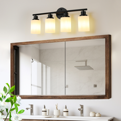 39" Modern 6-Light Vanity Bathroom Mirror Light, Frosted White Glass with Black Iron Frame, Contemporary Wall Sconce for Bedroom, Bathroom, and Dressing Room (No Bulbs)、、eastwooduniform