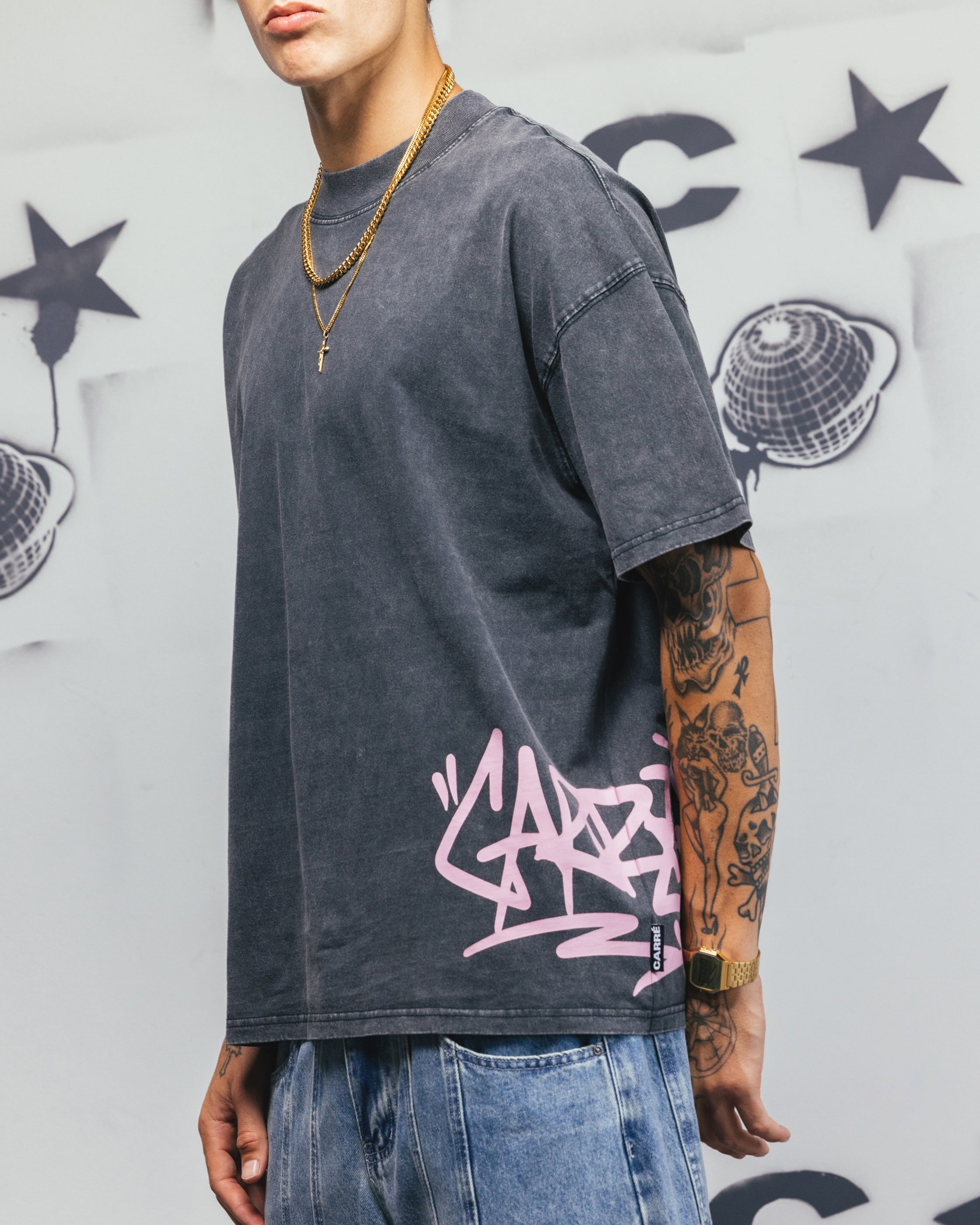 Carre Tagline T-Shirt Washed Black/Pink、mySite、zt4zffjzw