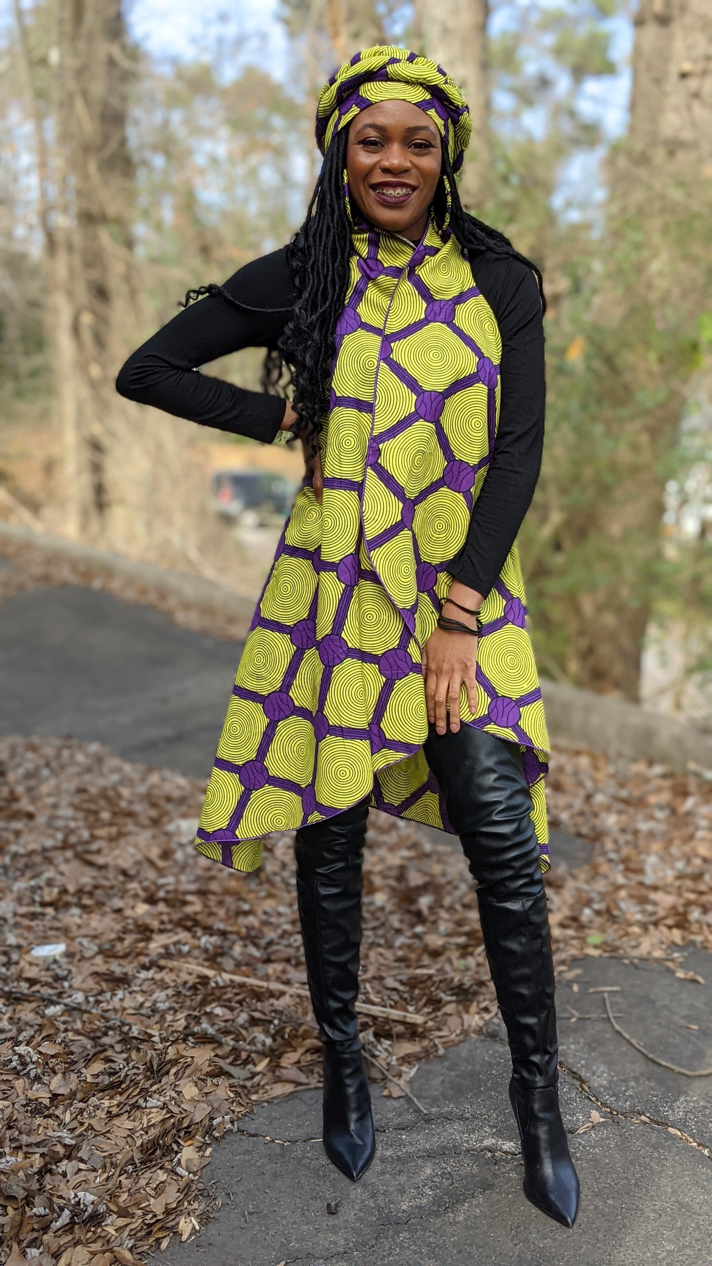 Dupsie's karafah Purple and Yellow Red African Print Sleeveless Shawl Vest-DPPS3775SH、mySite、solidvoid