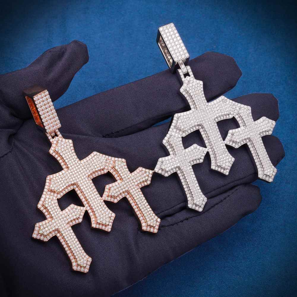 Moissanite Triple Cross Pendant 14K Gold、mySite、hinf8tx79