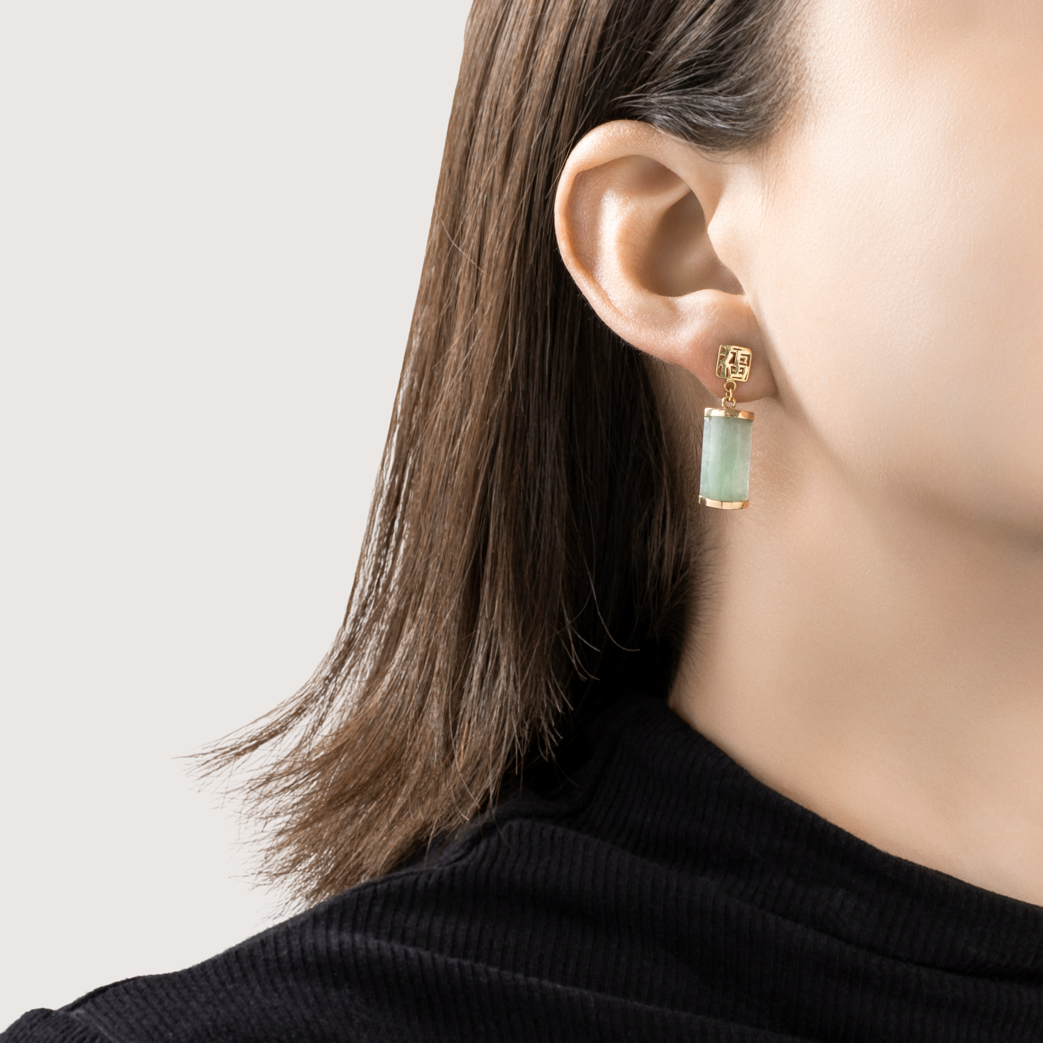 Vintage 14k Yellow Gold 5.5cttw Jade Gleaming Columns Dangle Earrings、mySite、hinf8tx79