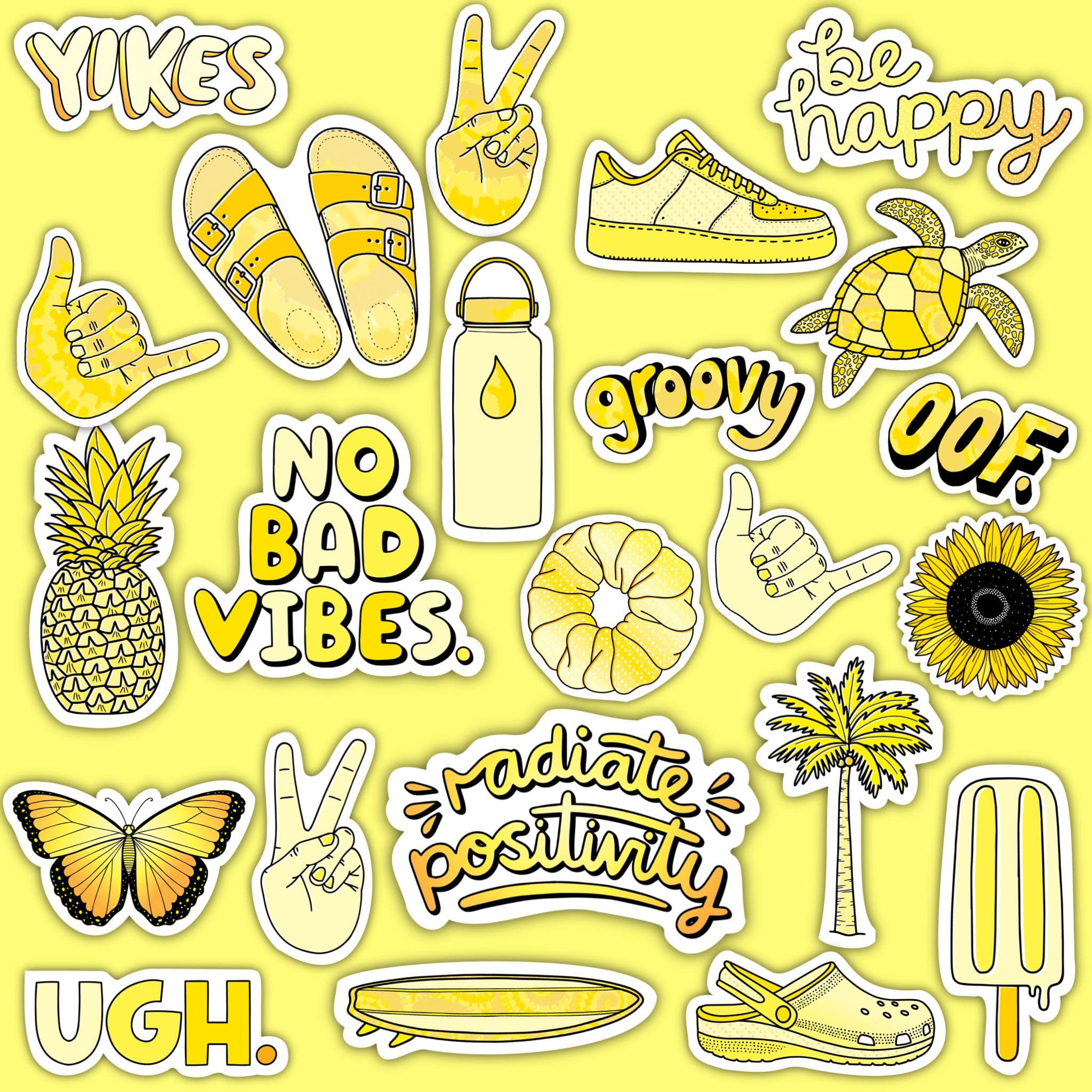  Yellow Aesthetic Sticker 23 Pack LARGE 3 x 3、mySite、elrpsem3k