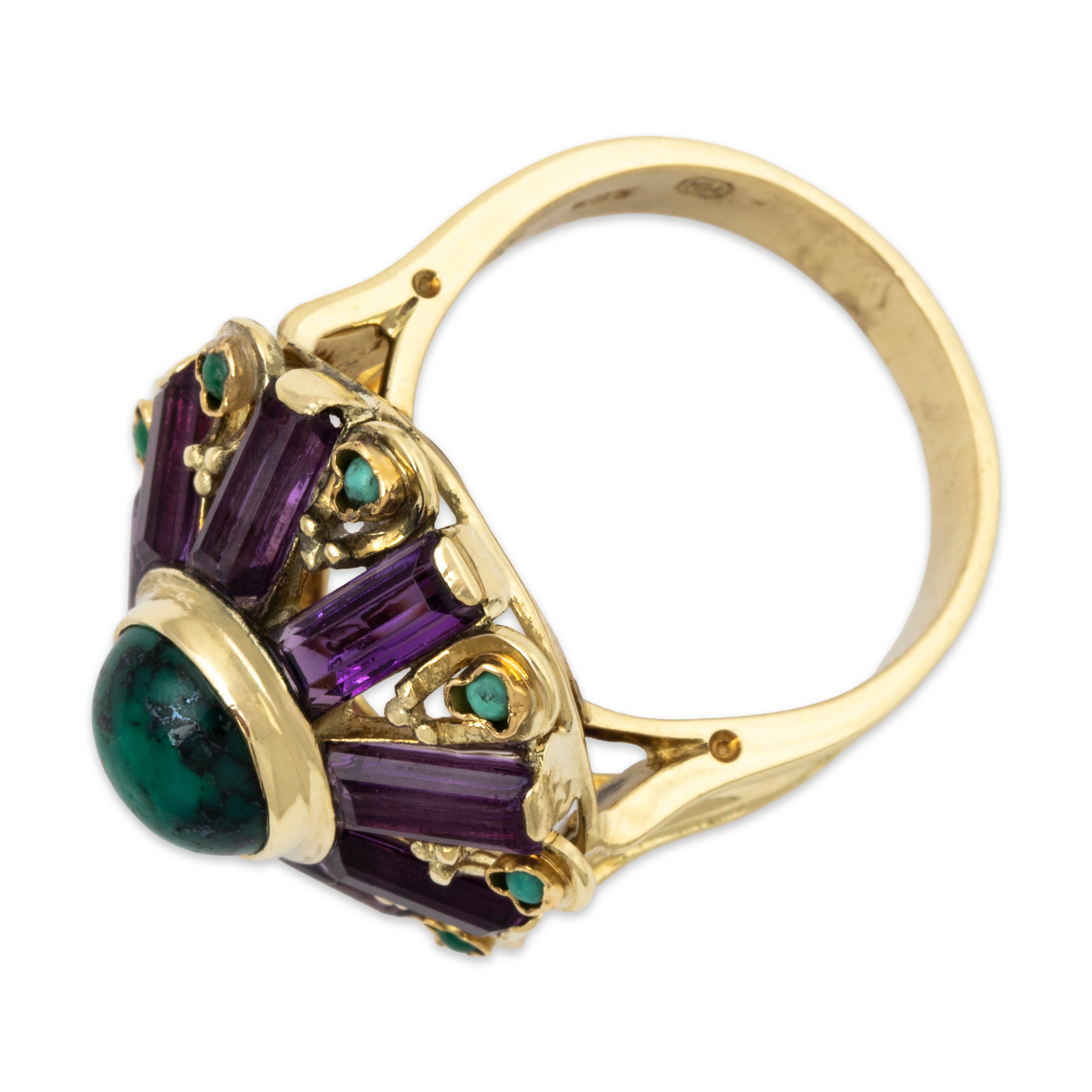 Vintage 14k Yellow Gold 2.4cttw Amethyst 1.7cttw Turquoise Cocktail Ring、mySite、hinf8tx79