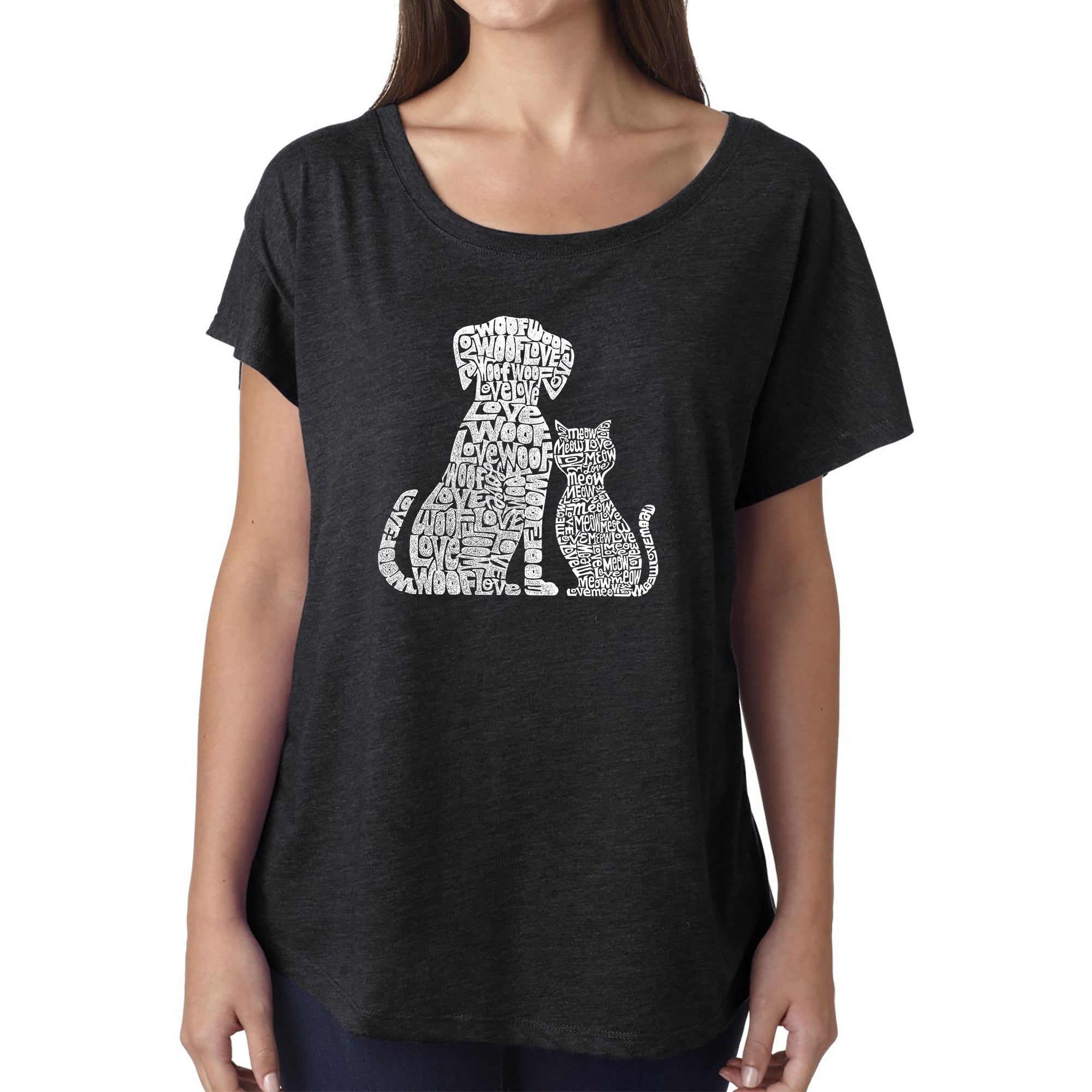 Dogs and Cats - Women's Loose Fit Dolman Cut Word Art Shirt、mySite、camillekostekn