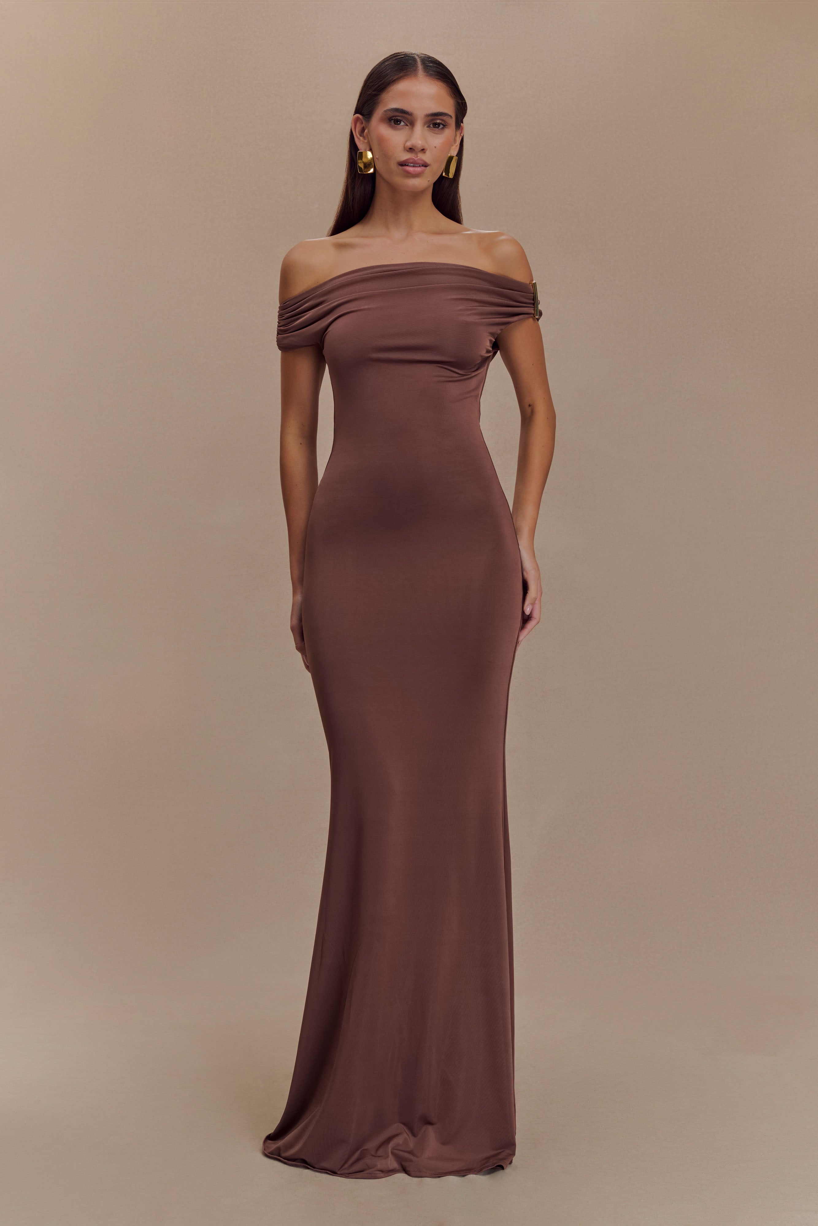 Kinsley Slinky Maxi Dress With Hardware - Chocolate、mySite、solidvoid