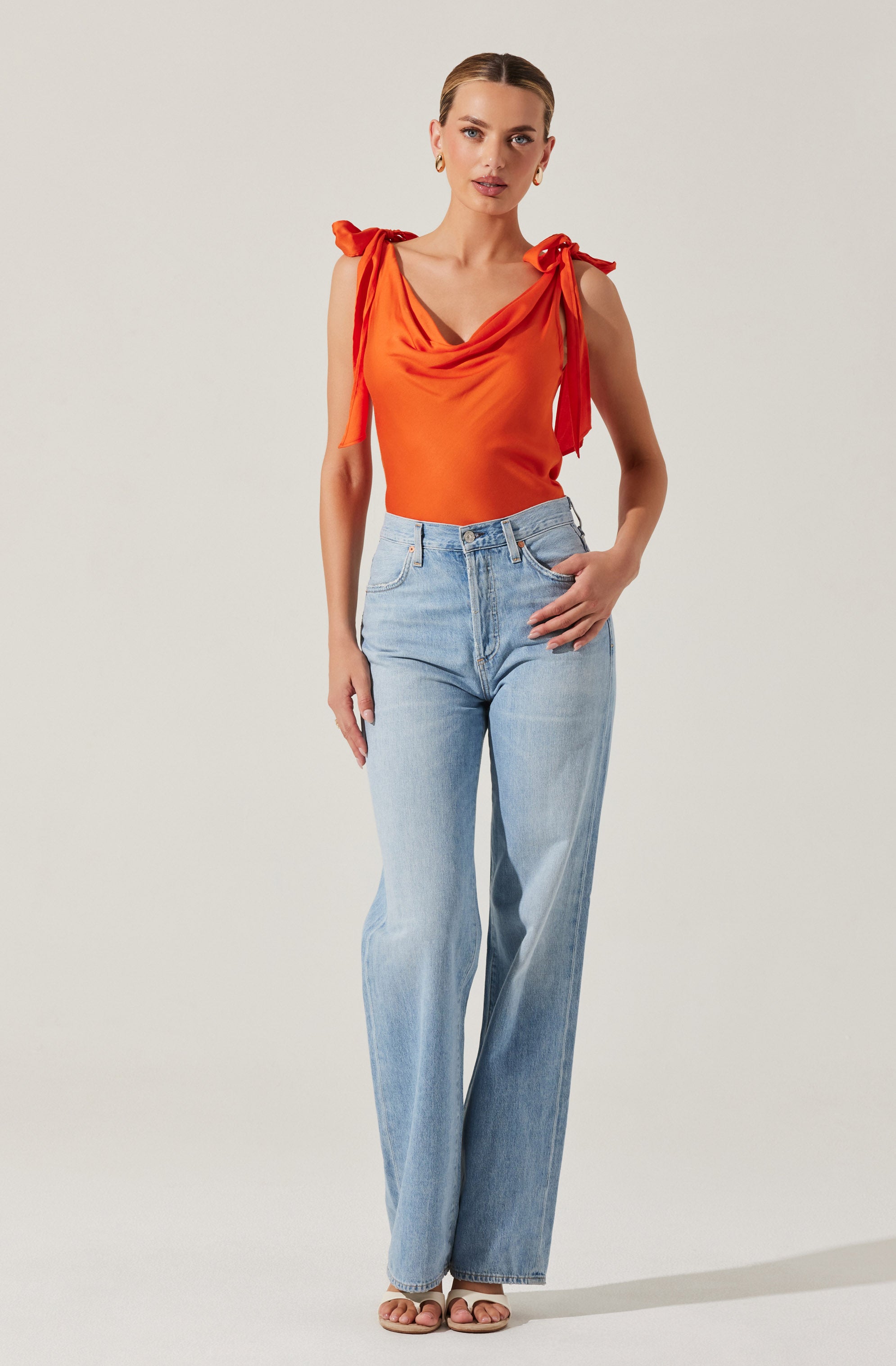 Allexina Satin Cowl Neck Top、mySite、solidvoid