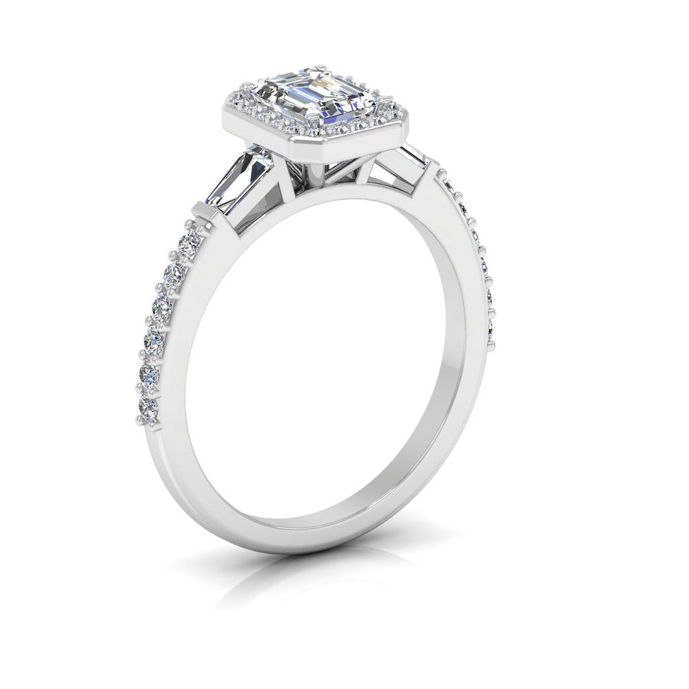 Baguette & Round Cut Halo Moissanite Engagement Ring、mySite、hinf8tx79