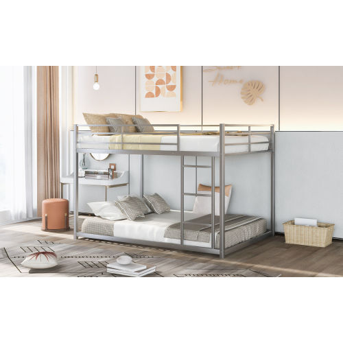 Full over Full Metal Bunk Bed, Low Bunk Bed with Ladder, Black(Old SKU:MF197034AAB)、、casual