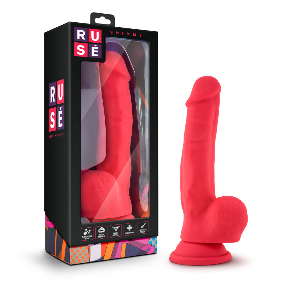 Ruse By Blush® | Shimmy Realistic G-Spot Cerise 8.75-Inch Long Dildo With Balls & Suction Cup Base、mySite、bottomscart