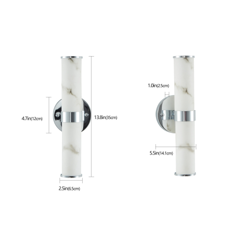 Resin Imitation Marble and Chrome Wall Sconce, Set of 2,Modern Vertical Light Fixture for Bathrooms, Hallways, and Bedrooms (Only Indoor)、、eastwooduniform
