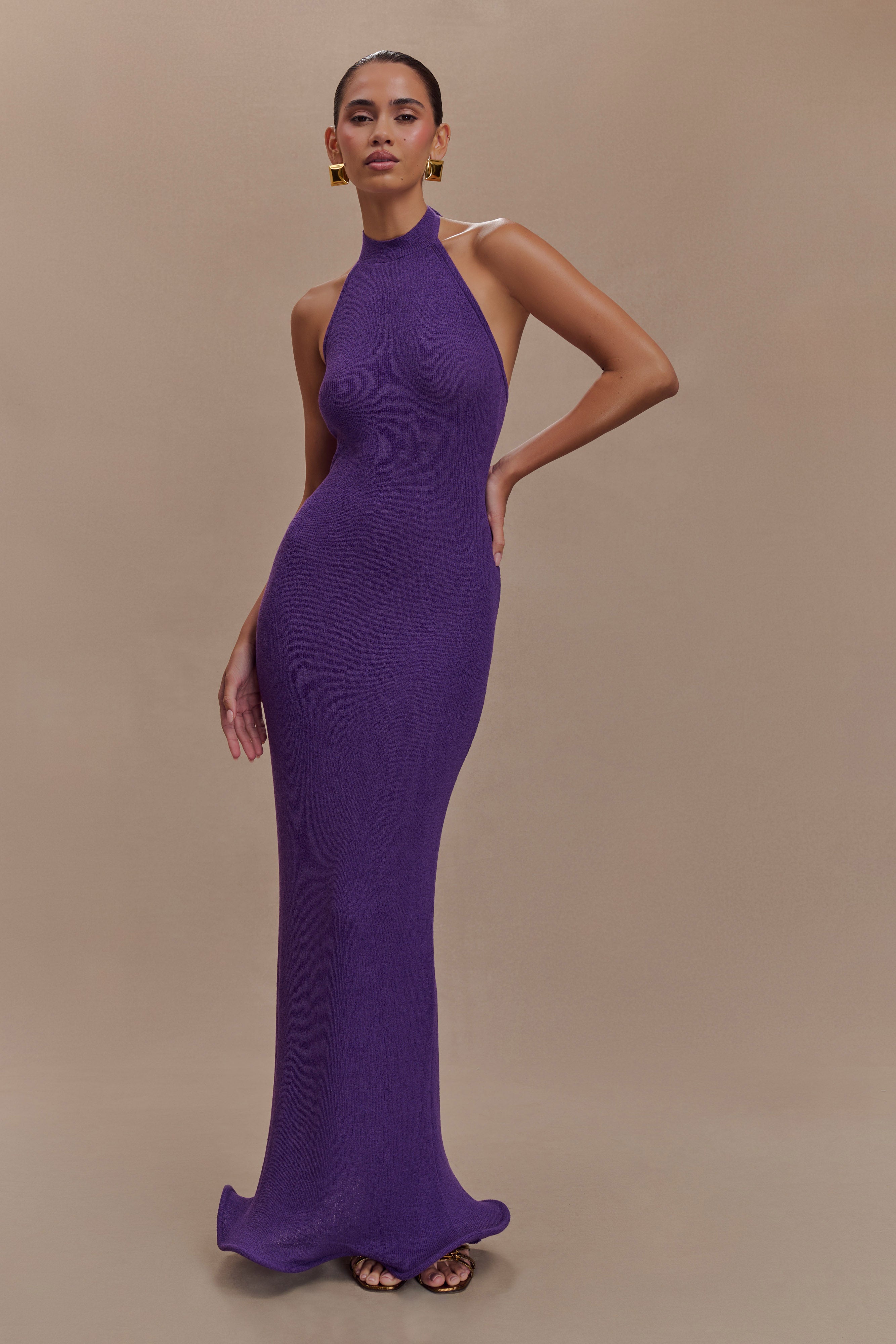 Melodie Halter Knit Maxi Dress - Purple、mySite、solidvoid