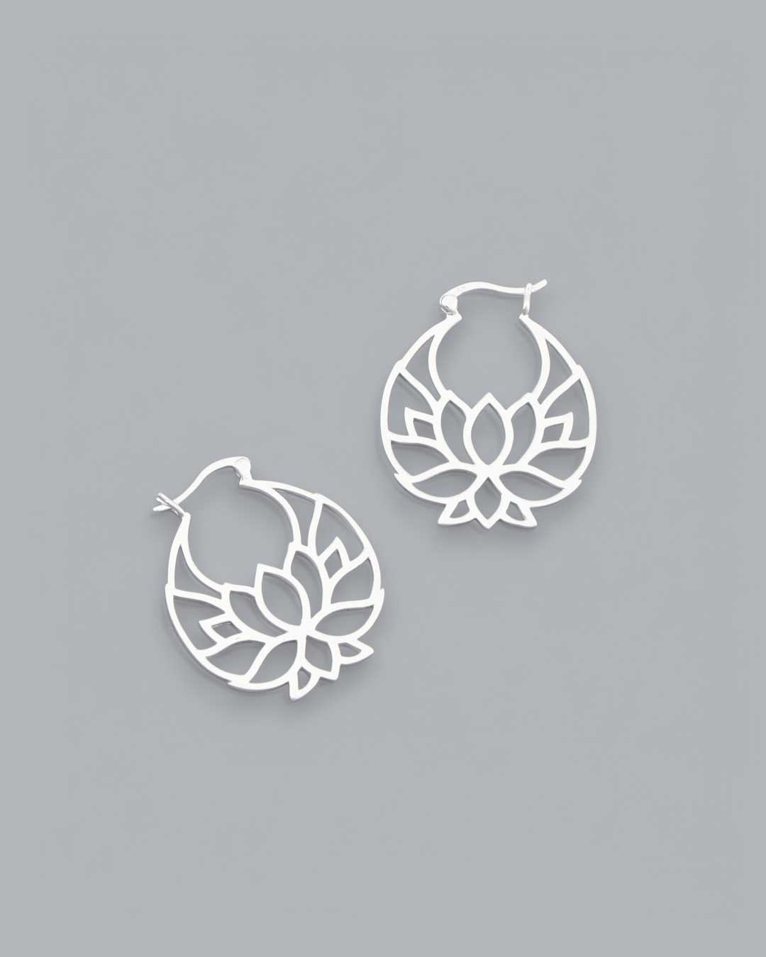 Sterling Silver Lotus Flower Hoop Earrings、mySite、topwebapps