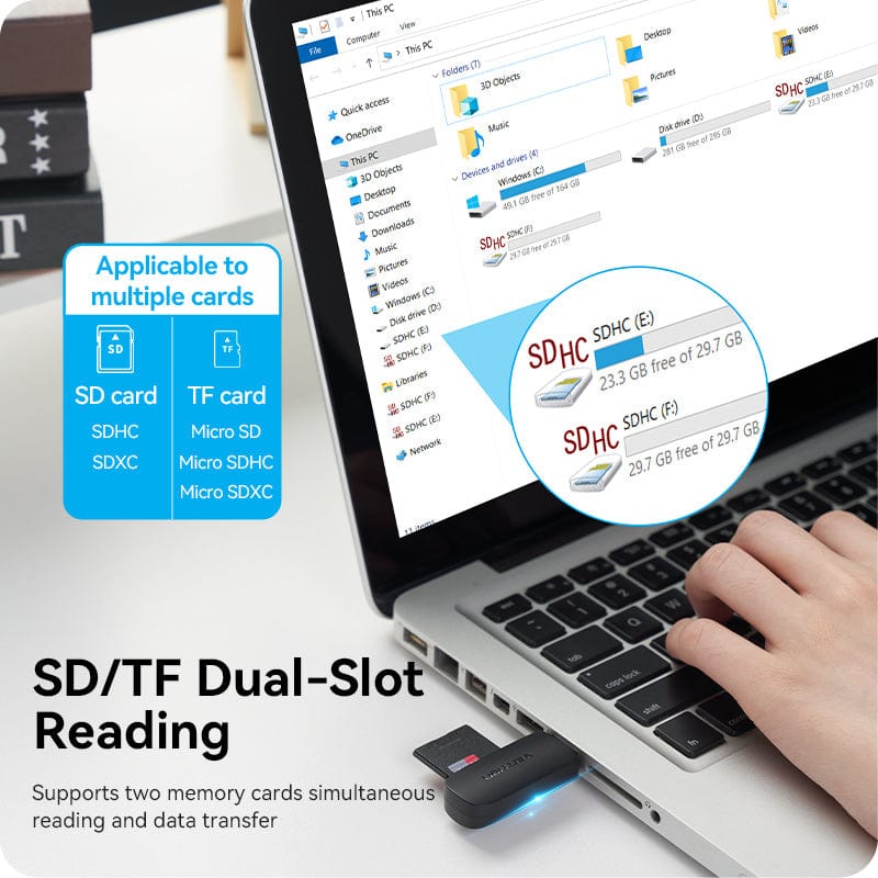 Vention 2-in-1 USB 3.0 A Card Reader(SD+TF) Black Dual Drive Letter、mySite、fannypackpong
