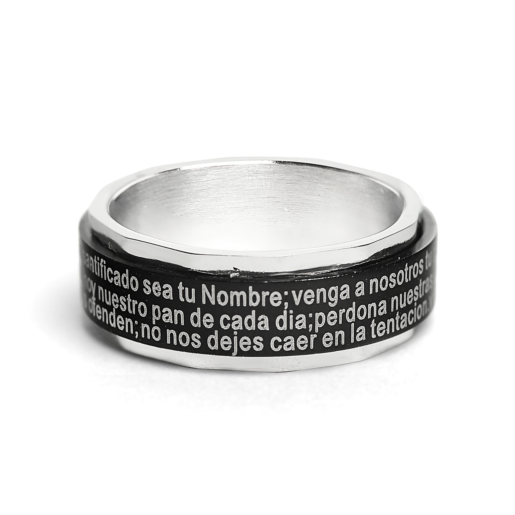 Black Stainless Steel Spanish Lord's Prayer Center Spinner Ring / SRJ1009、mySite、dreamappss