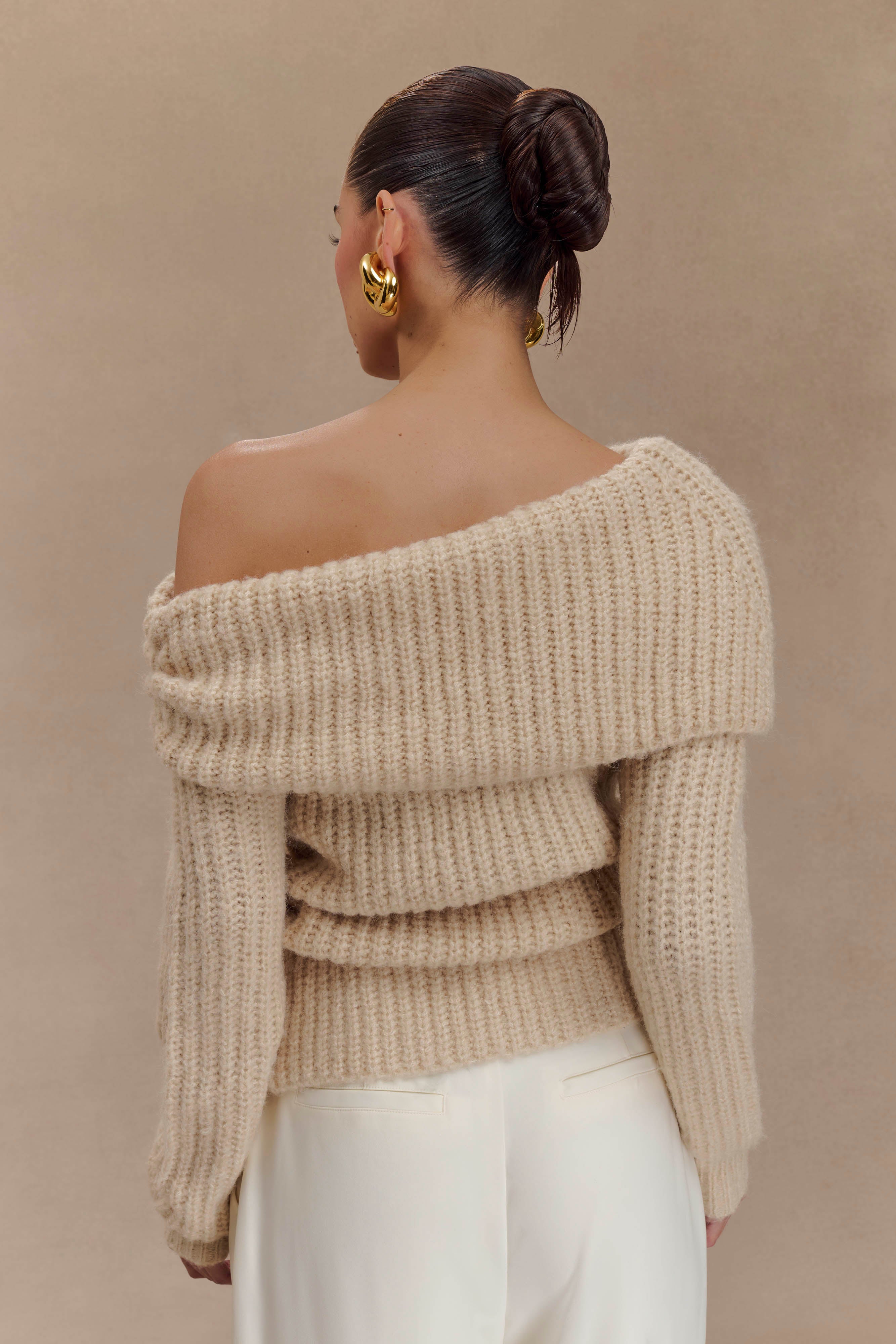 Alicia Off Shoulder Knit Top - Cream、mySite、solidvoid
