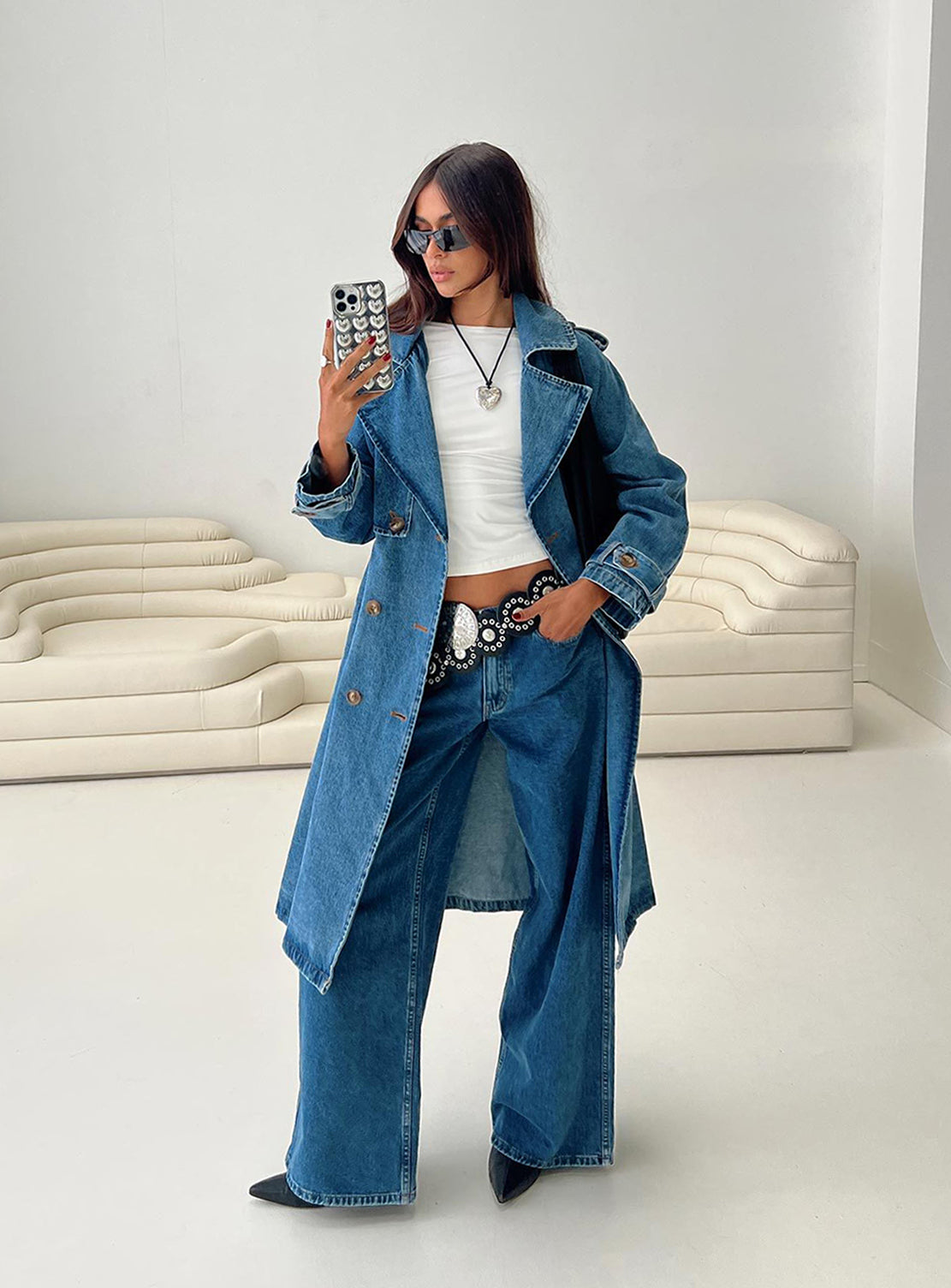 Honeyed Denim Trench Coat Mid Wash、mySite、solidvoid