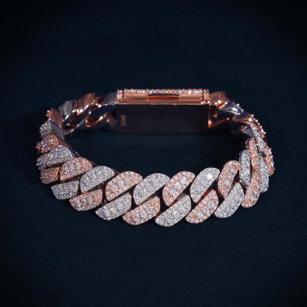 Moissanite Two Tone Cuban Link Bracelet 14K Gold (ALL SIZES)、mySite、hinf8tx79