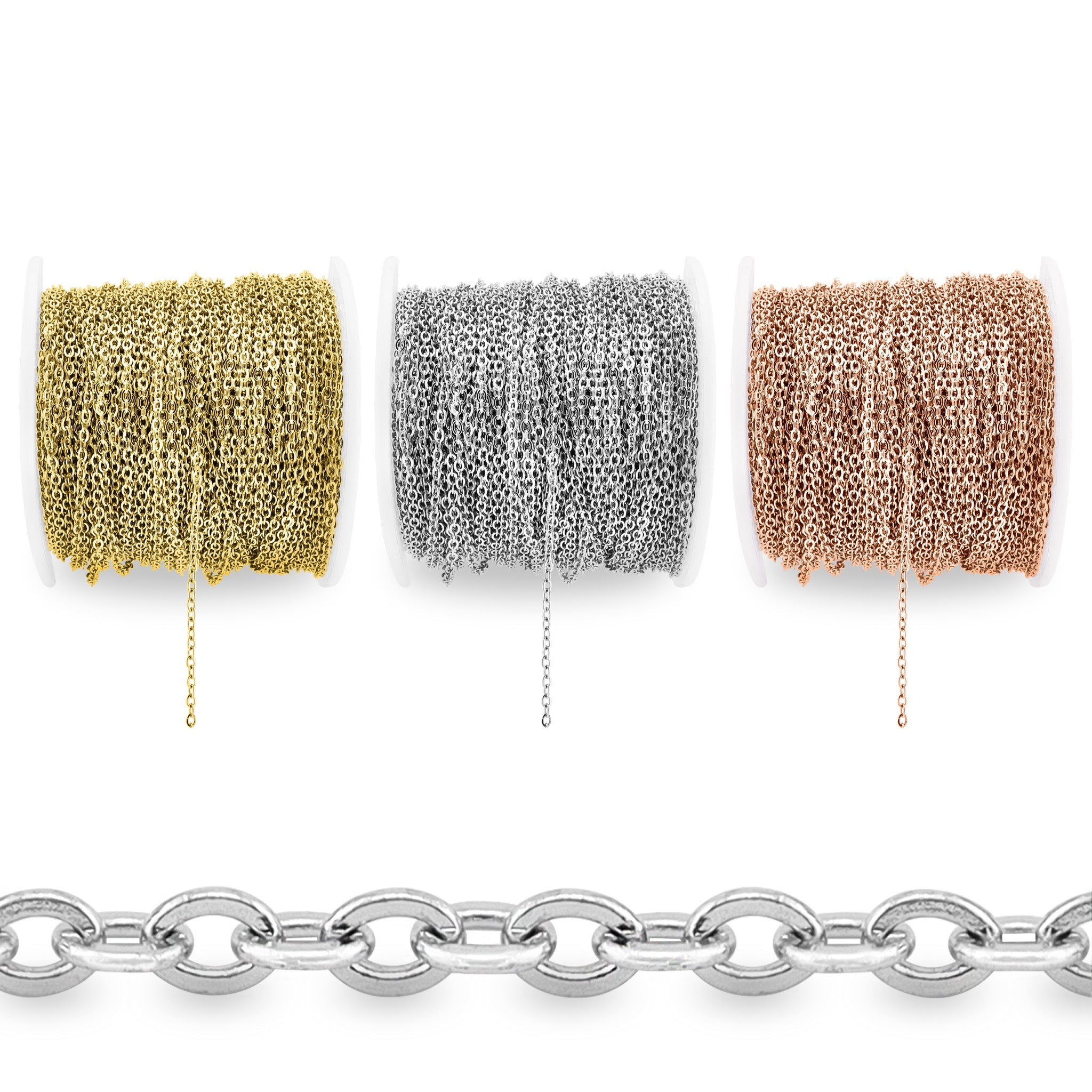 2mm 18K Gold PVD Stainless Steel Oval Loop Permanent Jewelry Chain By The Foot / SPL1009、mySite、dreamappss