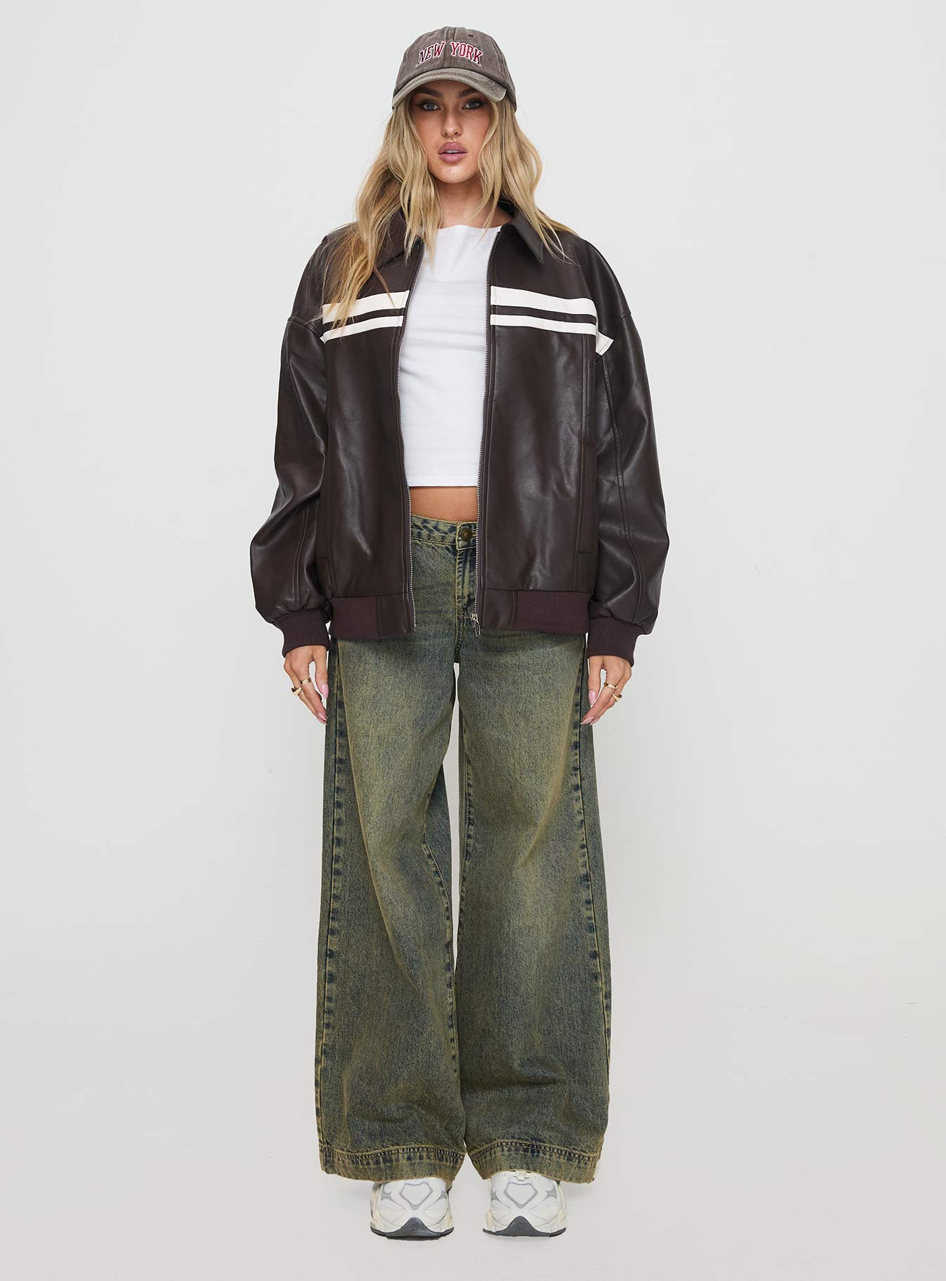 Goldsmith Faux Leather Bomber Jacket Chocolate / White、mySite、solidvoid