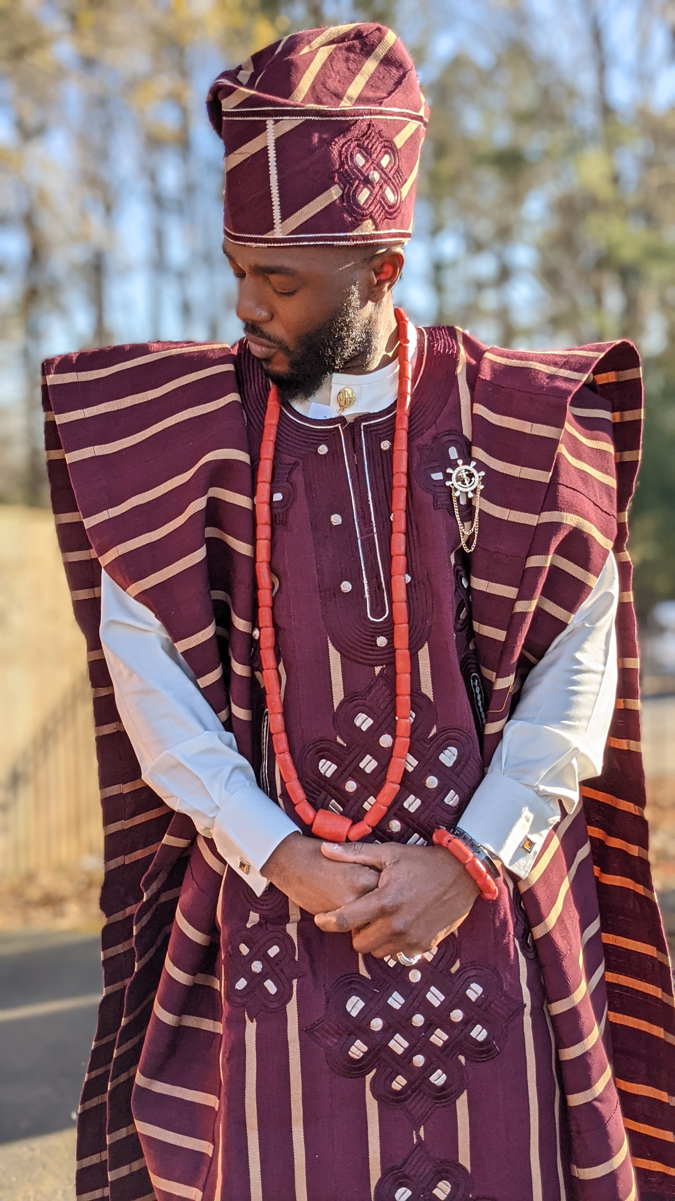 Oladayo Aso Oke Embroidered Agbada Robe with Stripes-DPAW757、mySite、solidvoid