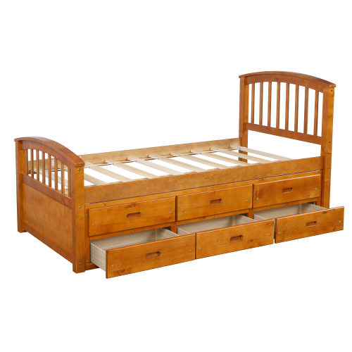 Orisfur. Twin Size Platform Storage Bed Solid Wood Bed with 6 Drawers、、casual
