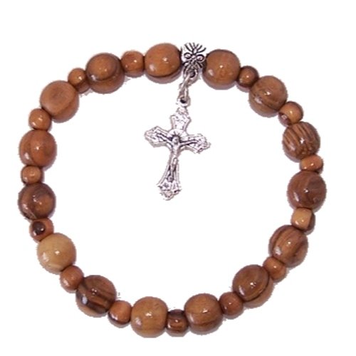  Elastic Olive wood religious bracelet with Silver tone Crucifix packed as a gift with special Certificate of Authenticity and origin and a FREE Lord's Prayer gift card、mySite、elrpsem3k