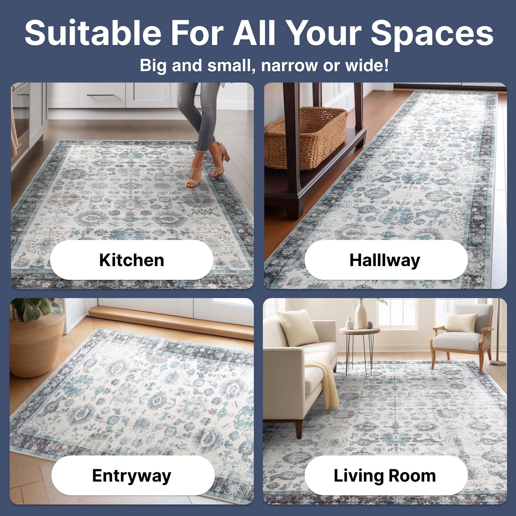 Elle Basics Gala Oriental Easy-Clean Washable Rug by Well Woven - Durable, Non-Slip, Low-Profile Design for Home Comfort、mySite、gigharbornorthrealestate