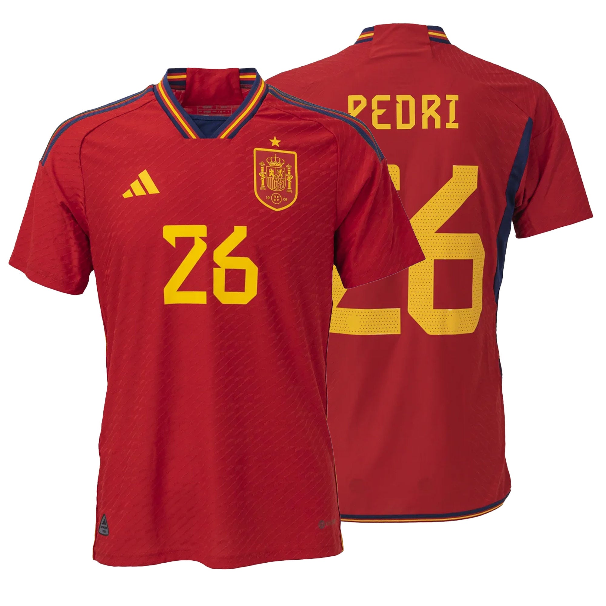 adidas Men's Spain 2022/23 Authentic Home Jersey w/ Pedri #26 Printing、mySite、noshort