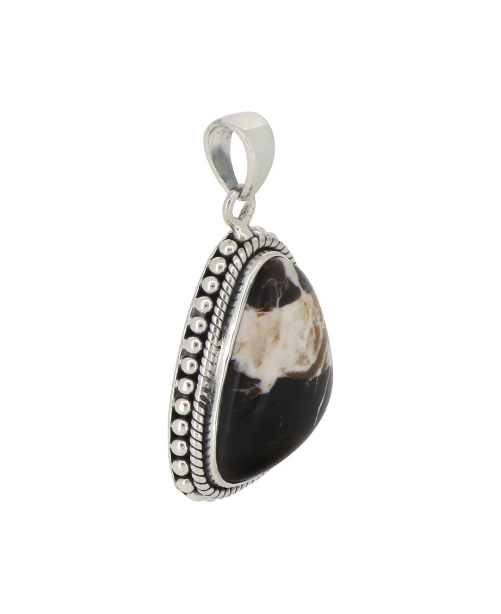 Sterling Silver Peanut Wood Jasper Pendant - Unique Fluid Organic Triangle、mySite、topwebapps