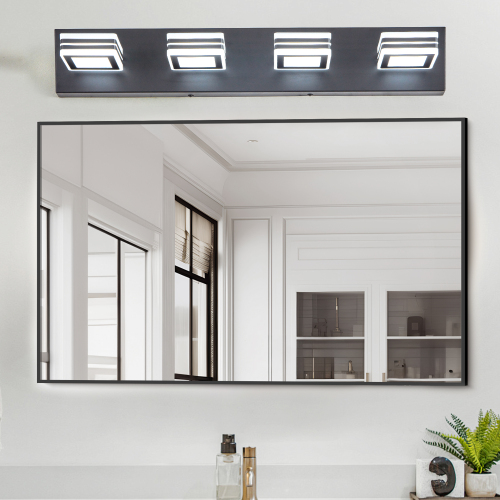 (Same as W134070915/L2004) 32" Modern Black 5-Light LED Vanity Light, Square Acrylic Lampshades Wall Mount Fixture for Bathroom, Mirror Lighting、、eastwooduniform