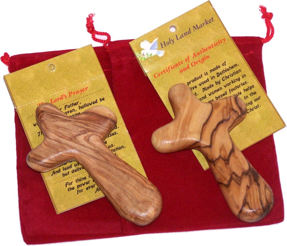 2 Olive Wood Caring / Holding Cross with Bag (Gift Kit)、mySite、topwebapps