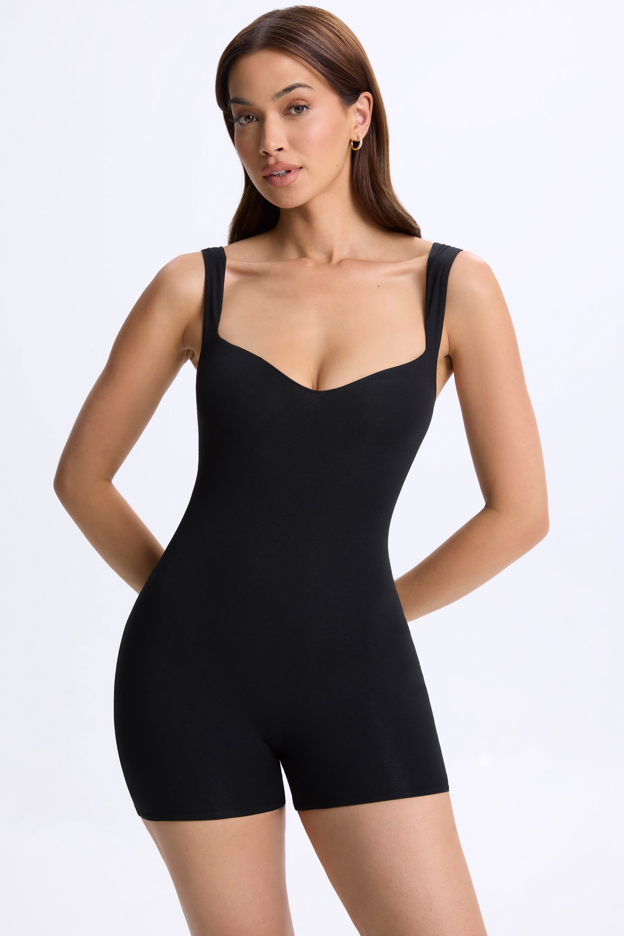 Sweetheart-Neck Unitard in Black、mySite、solidvoid
