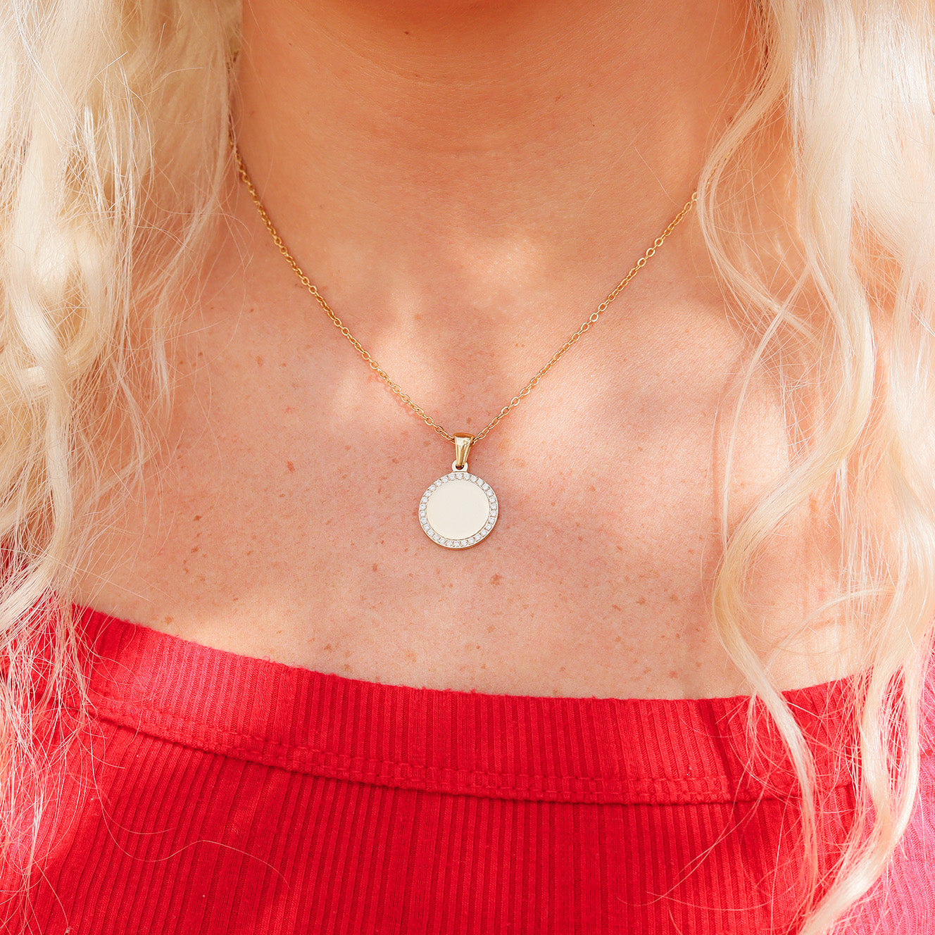 18K Gold PVD Stainless Steel Round CZ Pendant Necklace / SBB0280、mySite、dreamappss