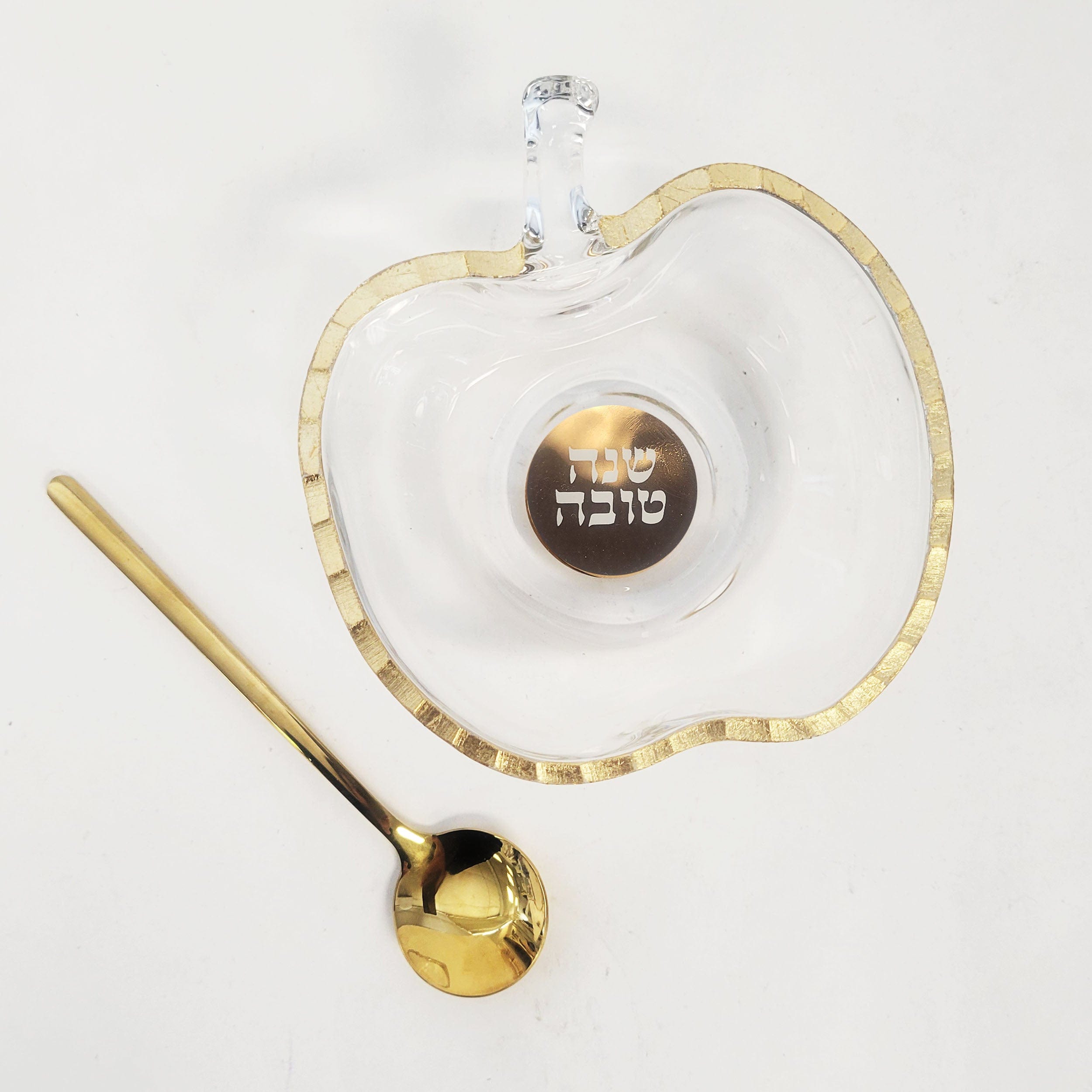 Apple-Shaped Glass Honey Dish with Gold Accent and Spoon、mySite、topwebapps