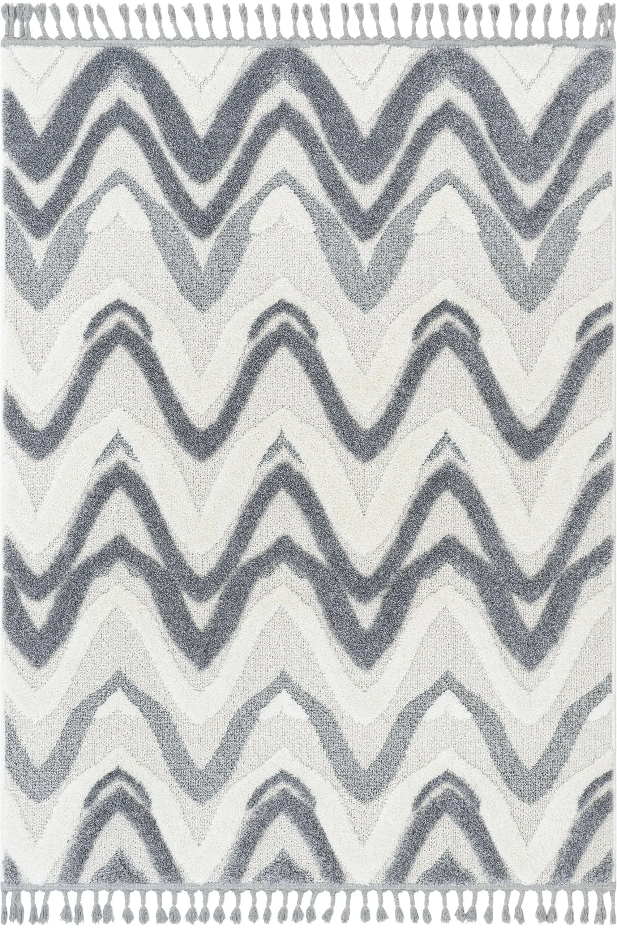 Raelynn Contemporary Chevron Zig-Zag Patter Cream Grey High-Low Textured Rug、mySite、gigharbornorthrealestate
