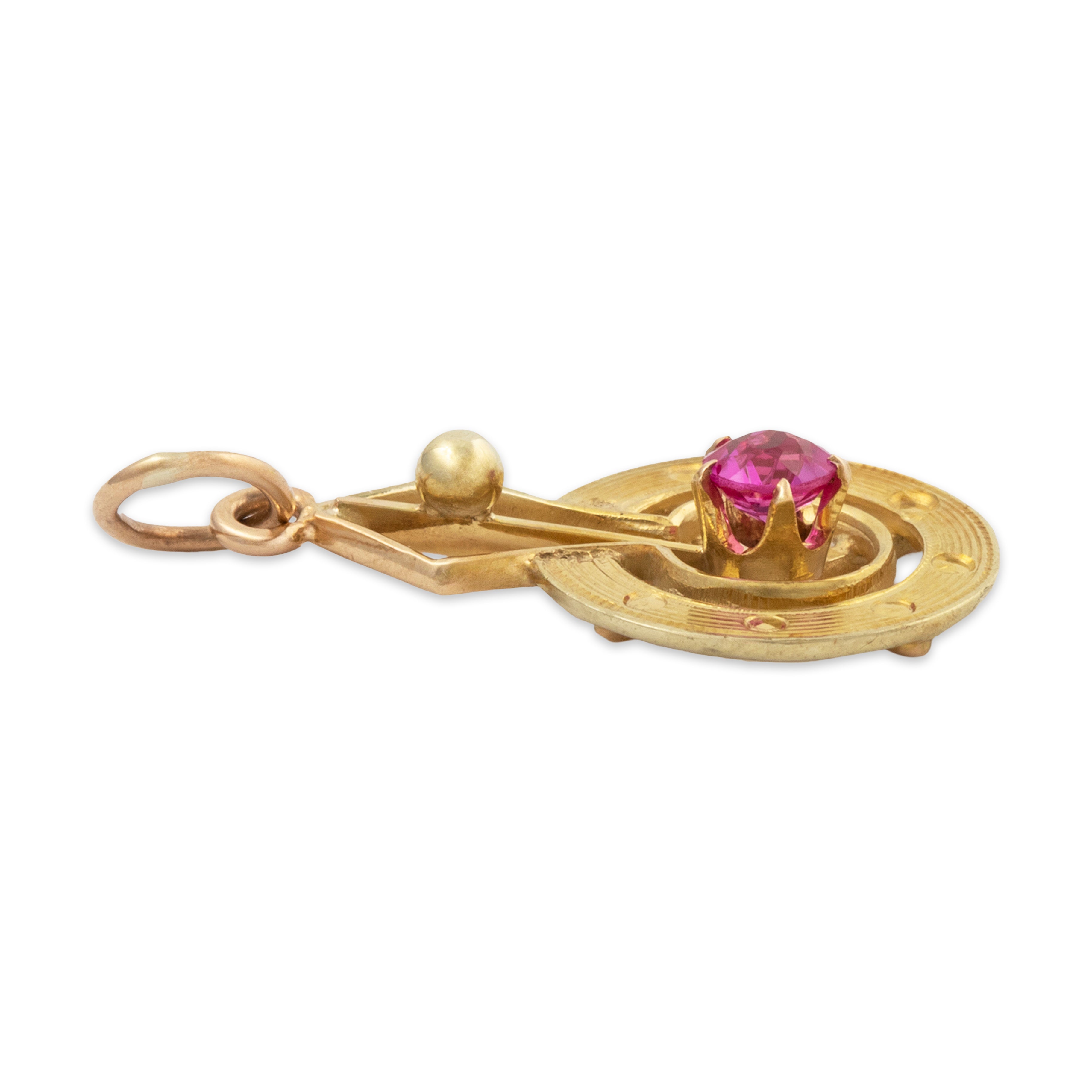 Antique Art Deco 14k Yellow Gold Synthetic Ruby Pierced Halo Pendant、mySite、hinf8tx79