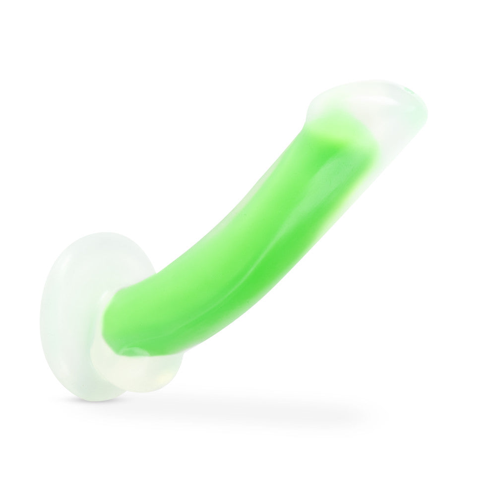 Neo Elite By Blush® | Omnia Glow In The Dark Neon Green: 7-Inch Long Curved Dildo - Made with Purio™ Silicone & SensaFeel® Dual Density Realistic Technology、mySite、bottomscart